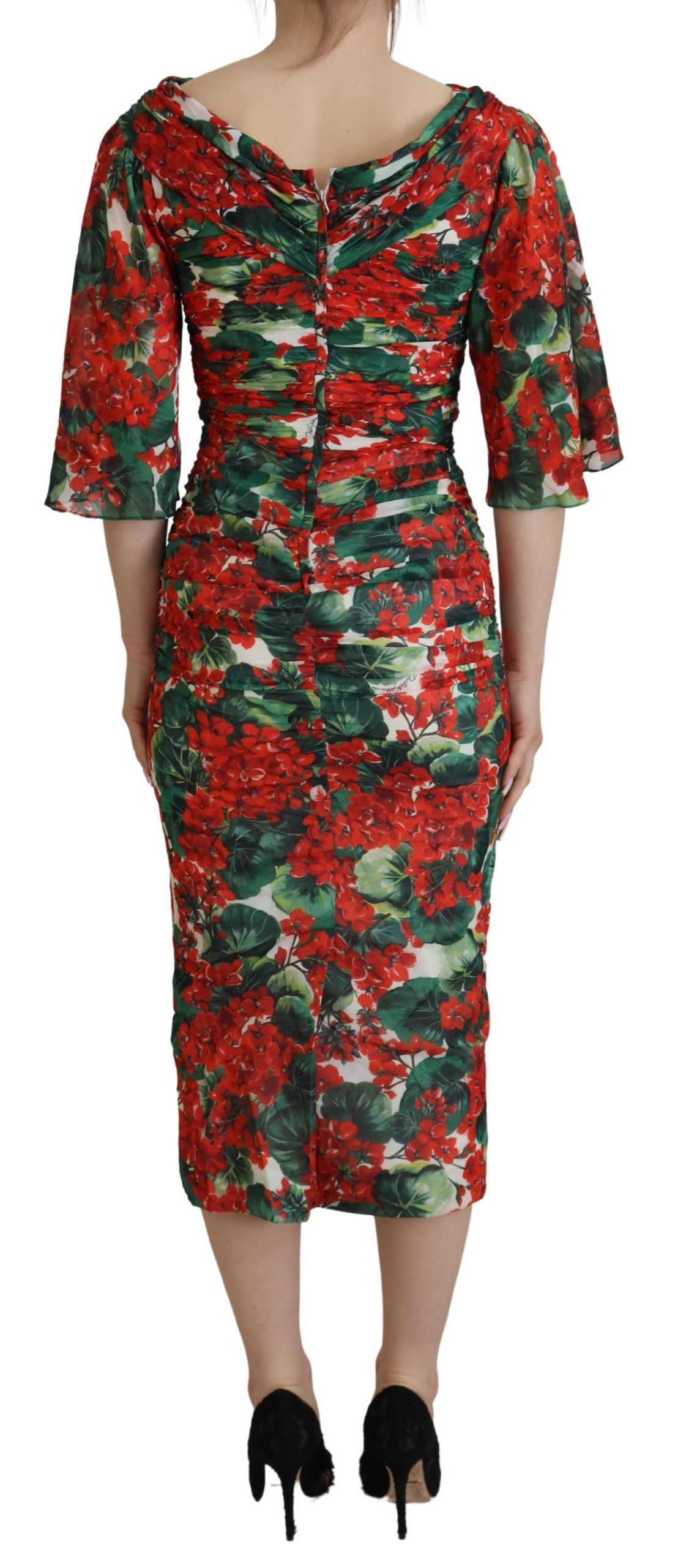 Dolce & Gabbana Multicolor Geranium Silk Sheath Midi Dress | Regal Royce