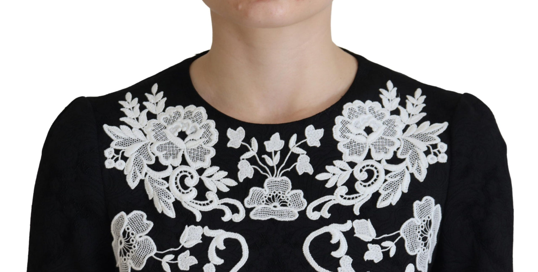 Dolce & Gabbana Black Lace Trim Half Sleeves A-line Dress | Regal Royce