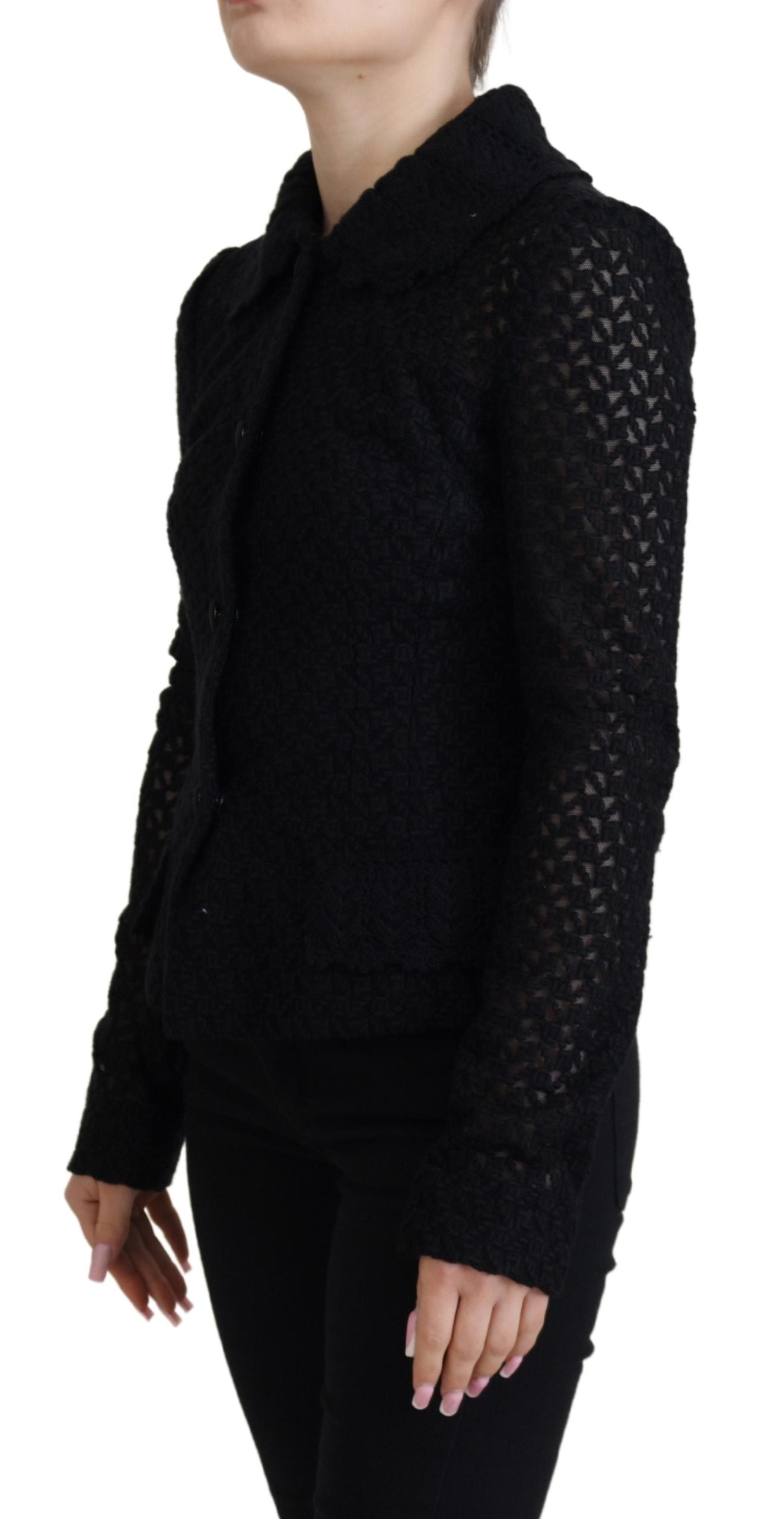 Dolce & Gabbana Black Wool Knitted Button Down Collar Jacket | Regal Royce