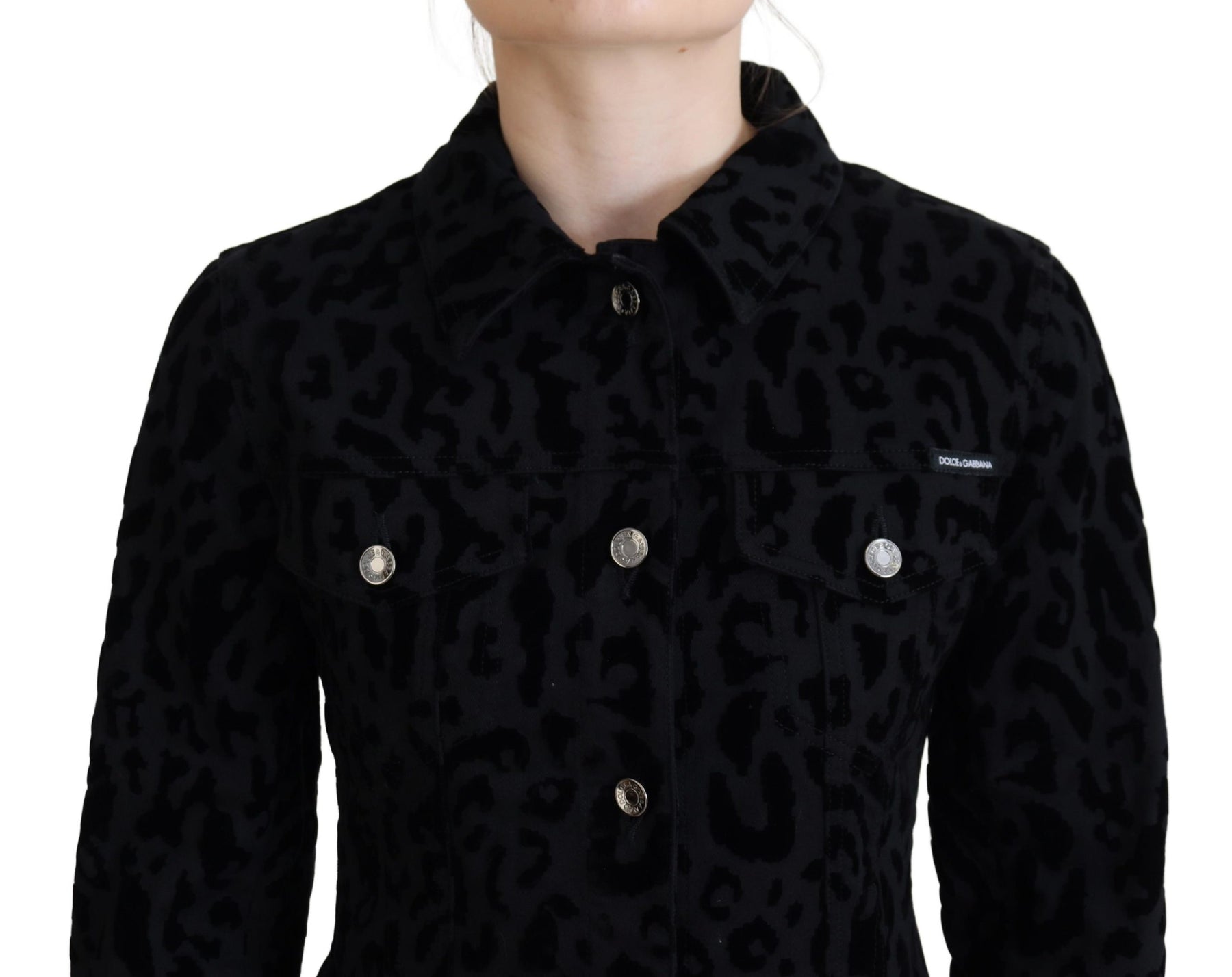 Dolce & Gabbana Black Leopard Long Sleeve Denim Cotton Jacket | Regal Royce