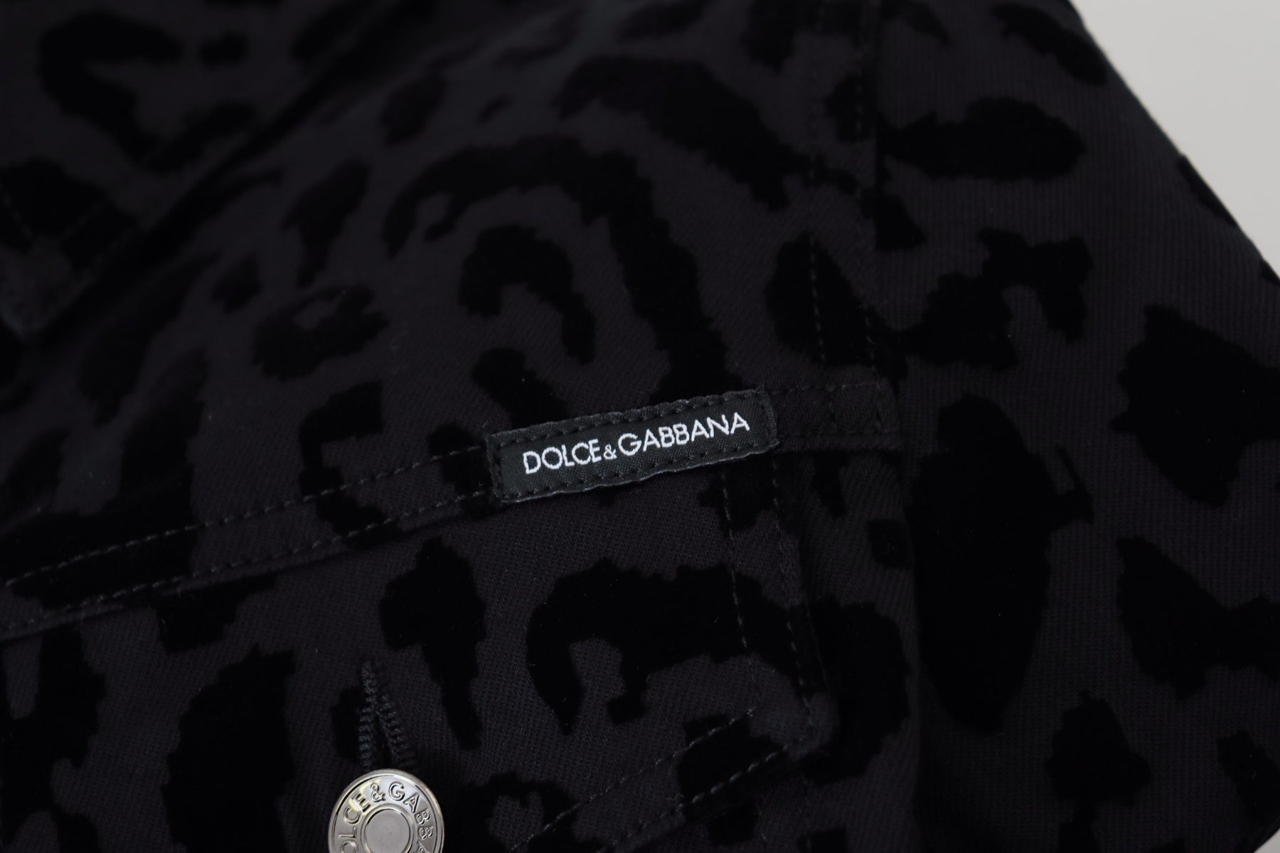 Dolce & Gabbana Black Leopard Long Sleeve Denim Cotton Jacket | Regal Royce