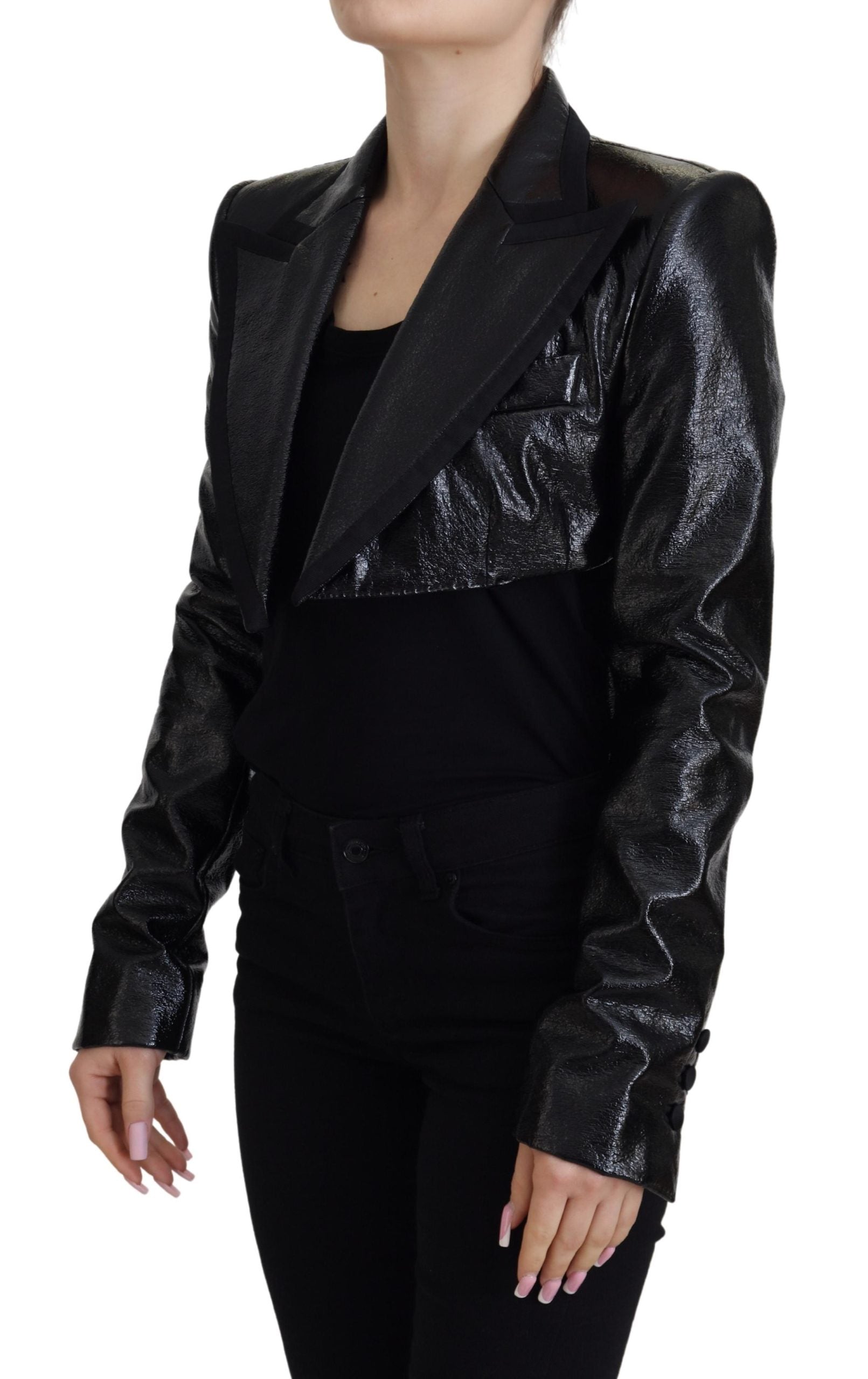 Dolce & Gabbana Black Long Sleeves Crop Blazer Cotton Jacket | Regal Royce