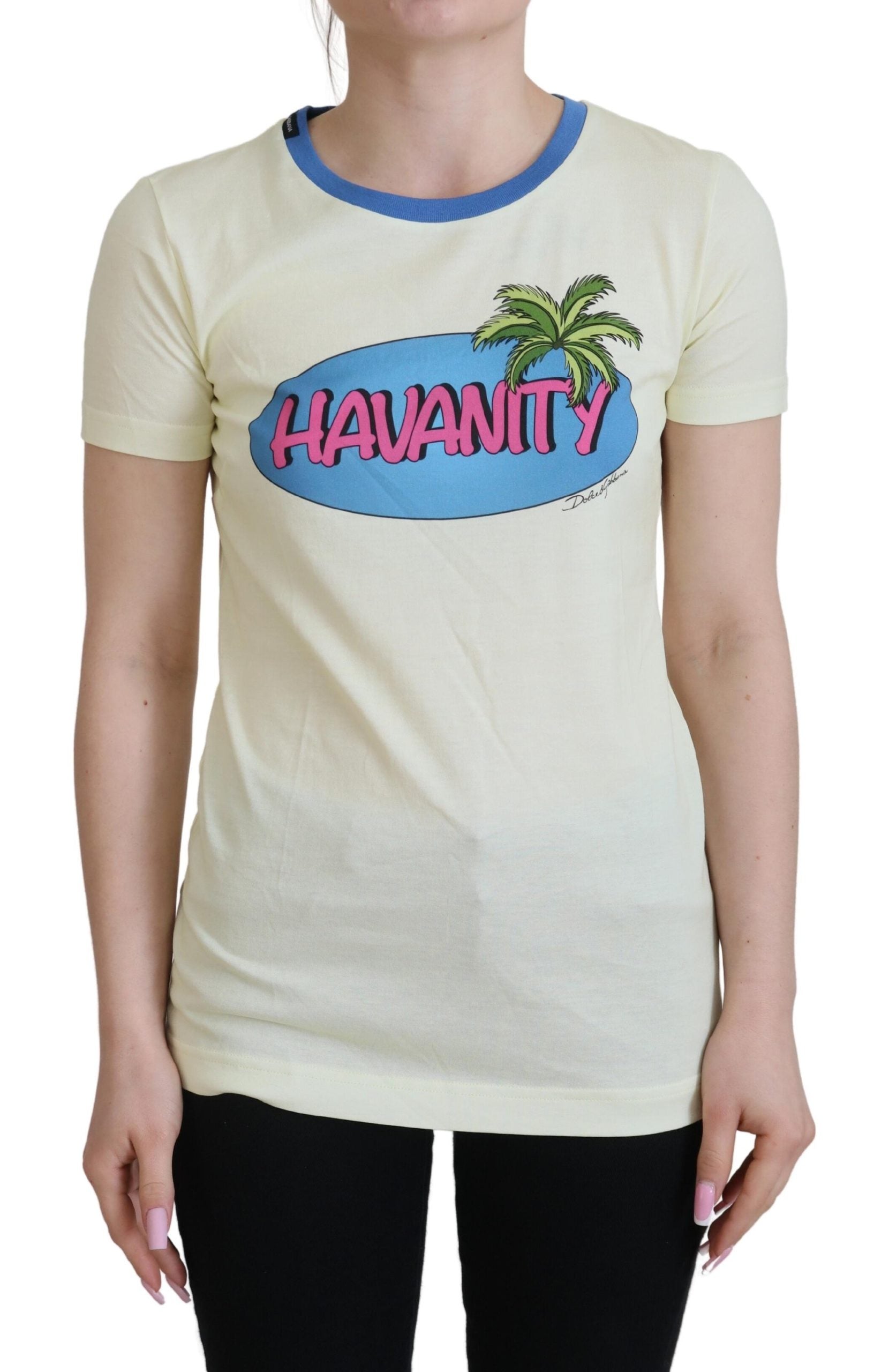 Dolce & Gabbana Yellow Havanity Round Neck Tee Cotton T-shirt | Regal Royce
