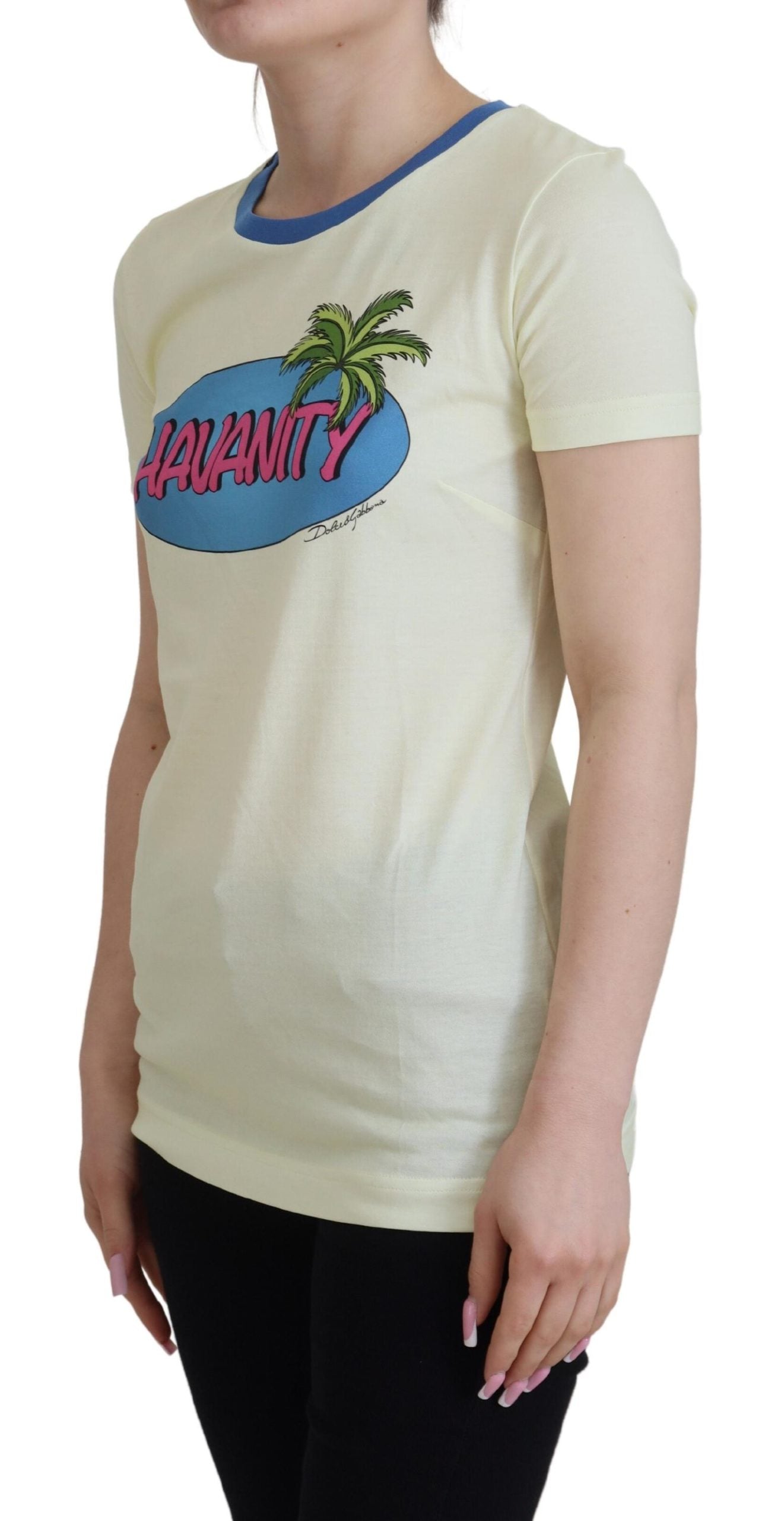 Dolce & Gabbana Yellow Havanity Round Neck Tee Cotton T-shirt | Regal Royce