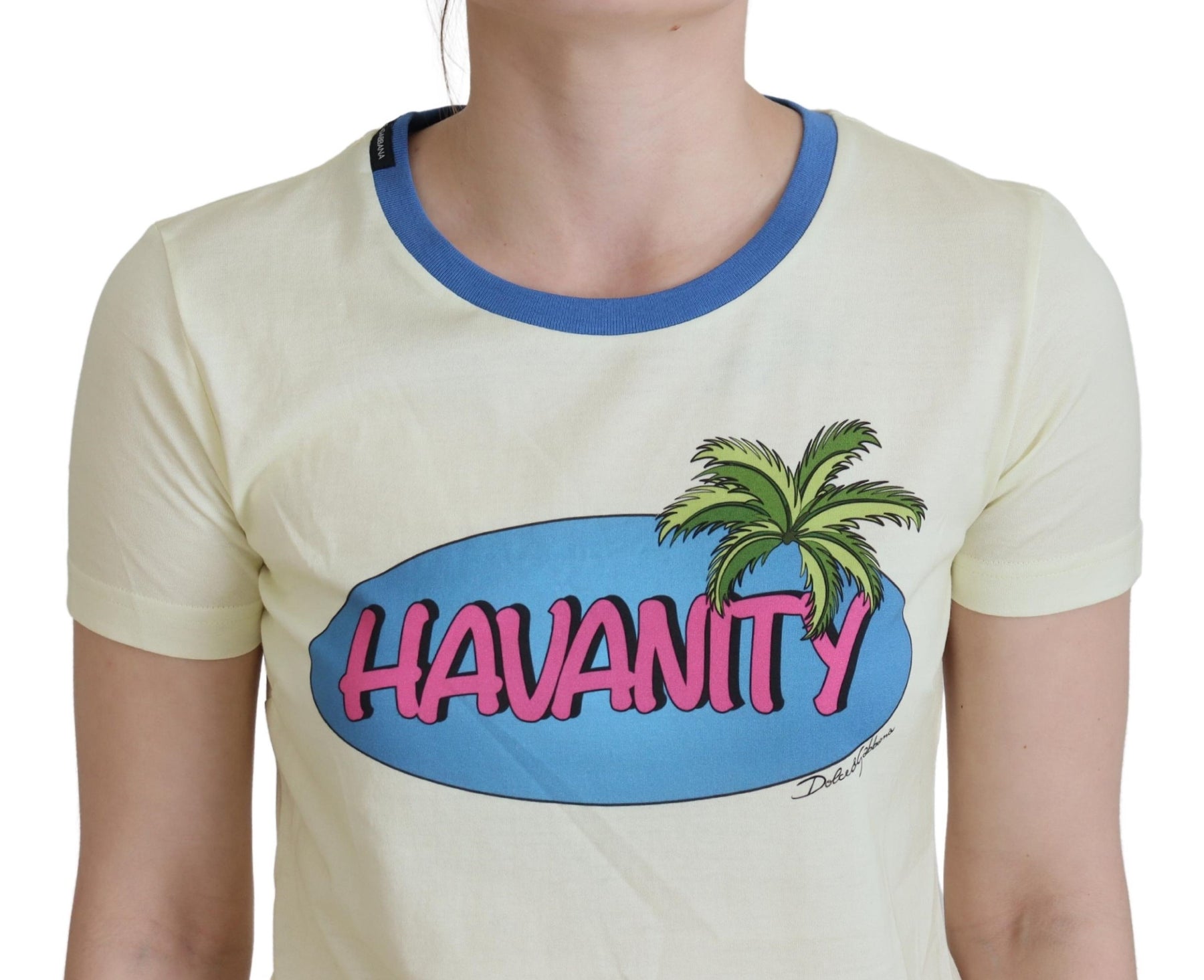 Dolce & Gabbana Yellow Havanity Round Neck Tee Cotton T-shirt | Regal Royce