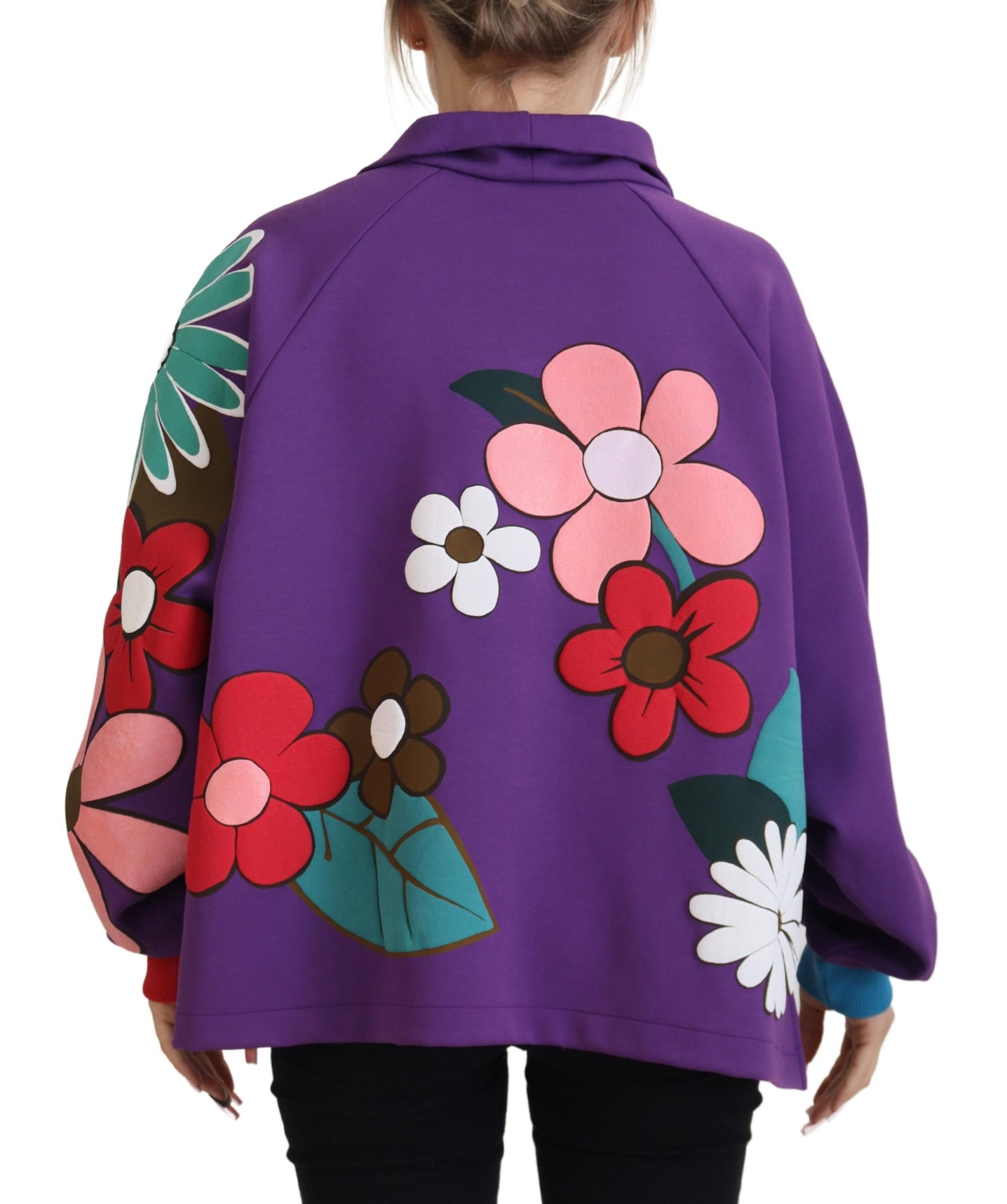 Dolce & Gabbana Purple Floral Print Pullover  Cotton Sweater | Regal Royce