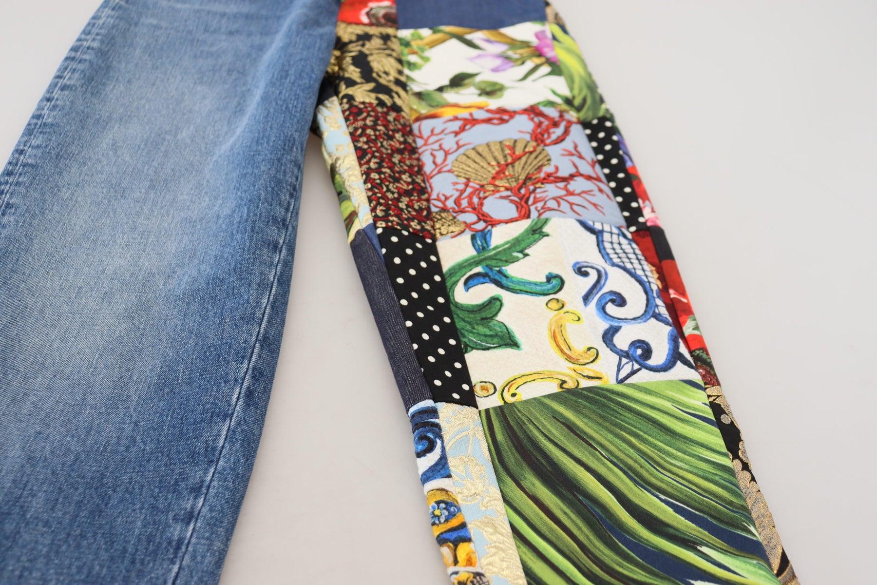 Dolce & Gabbana Blue Jacquard Majolica High Waist Jeans | Regal Royce