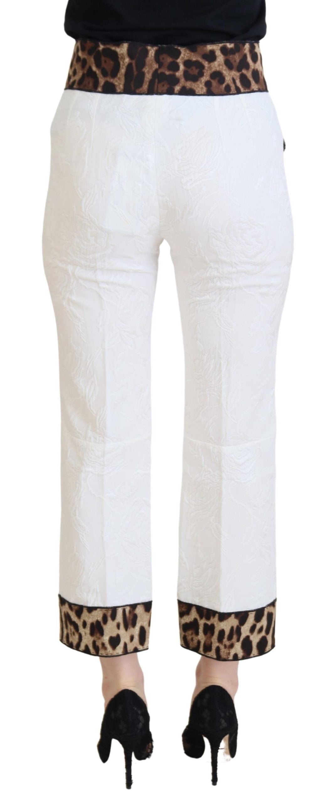 Dolce & Gabbana White Leopard Print High Waist Pants | Regal Royce