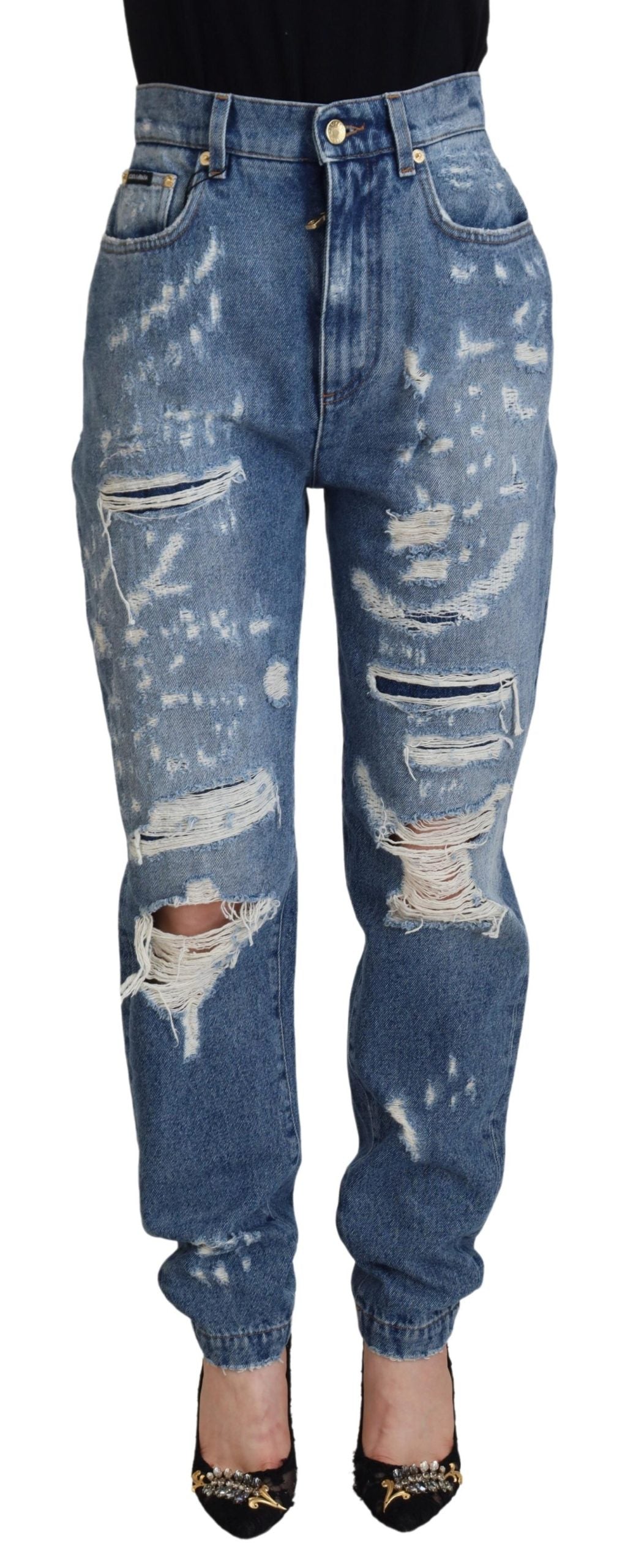 Dolce & Gabbana Blue Washed Cotton Tattered Denim Jeans | Regal Royce