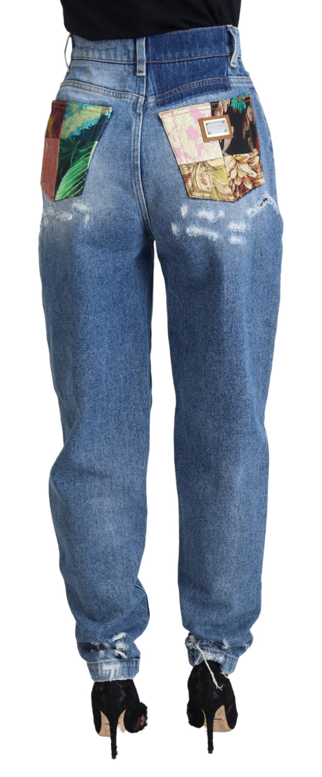 Dolce & Gabbana Blue Washed Cotton Tattered Denim Jeans | Regal Royce