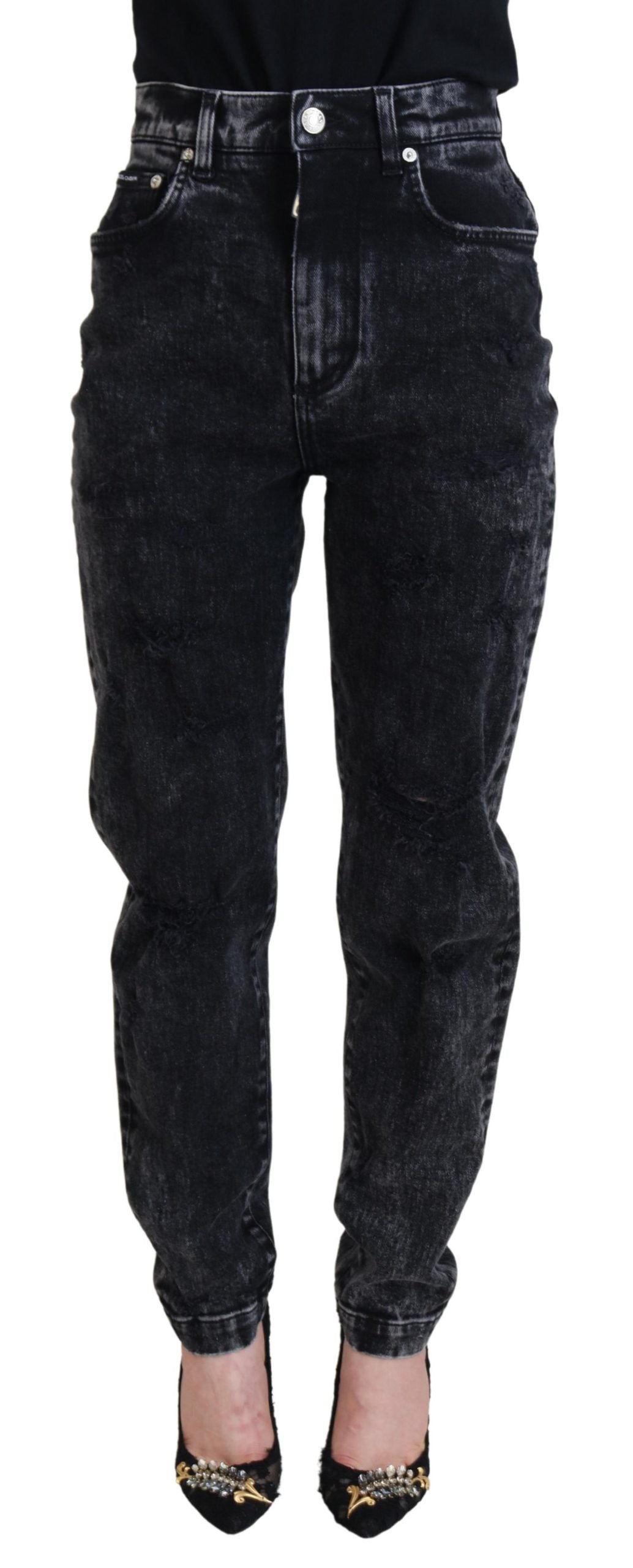 Dolce & Gabbana Black Washed Cotton High Waist Denim Jeans | Regal Royce