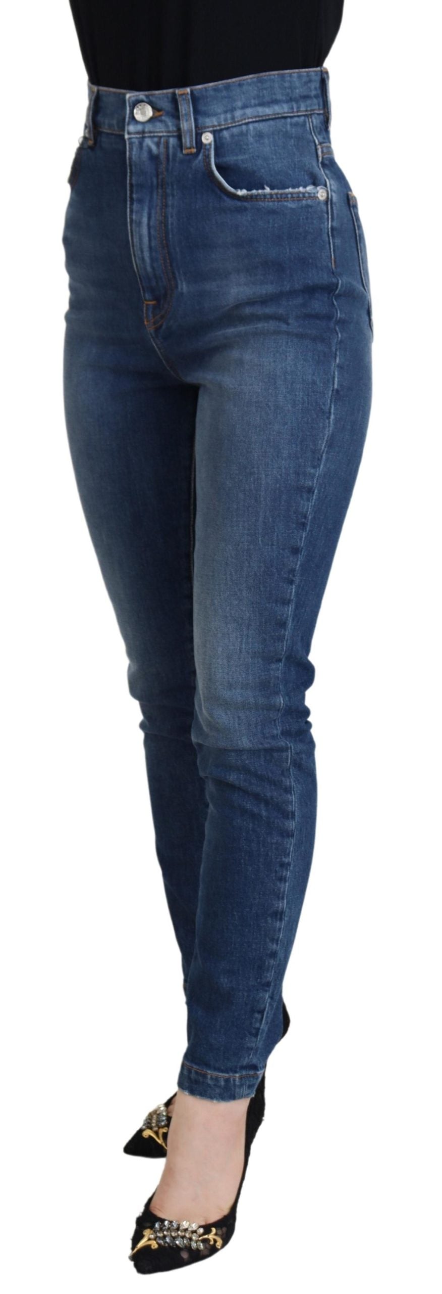 Dolce & Gabbana Blue Cotton High Waist Skinny Denim Jeans | Regal Royce