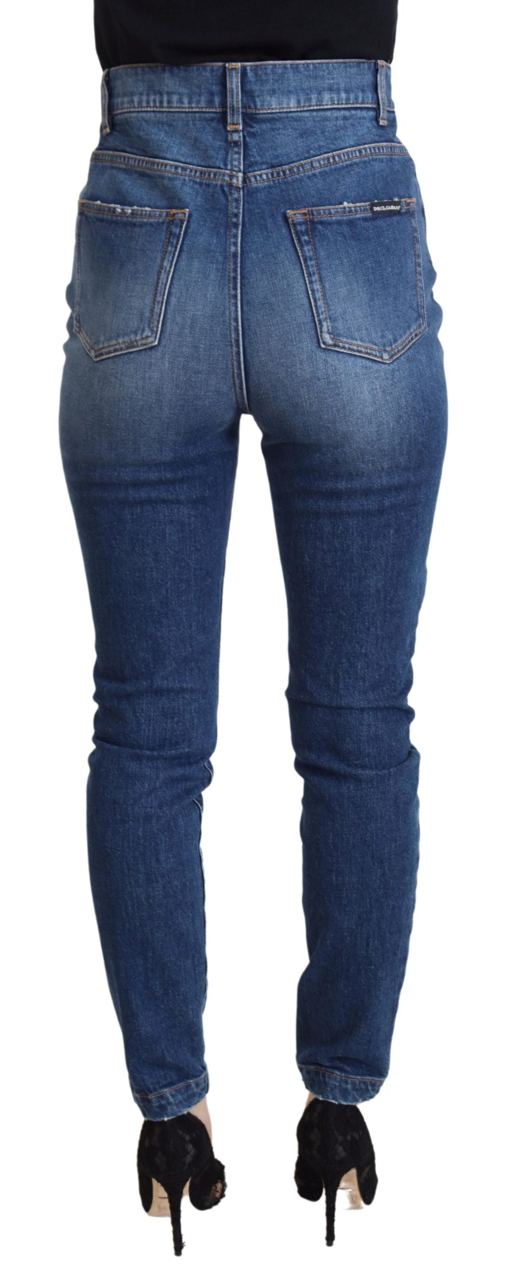 Dolce & Gabbana Blue Cotton High Waist Skinny Denim Jeans | Regal Royce