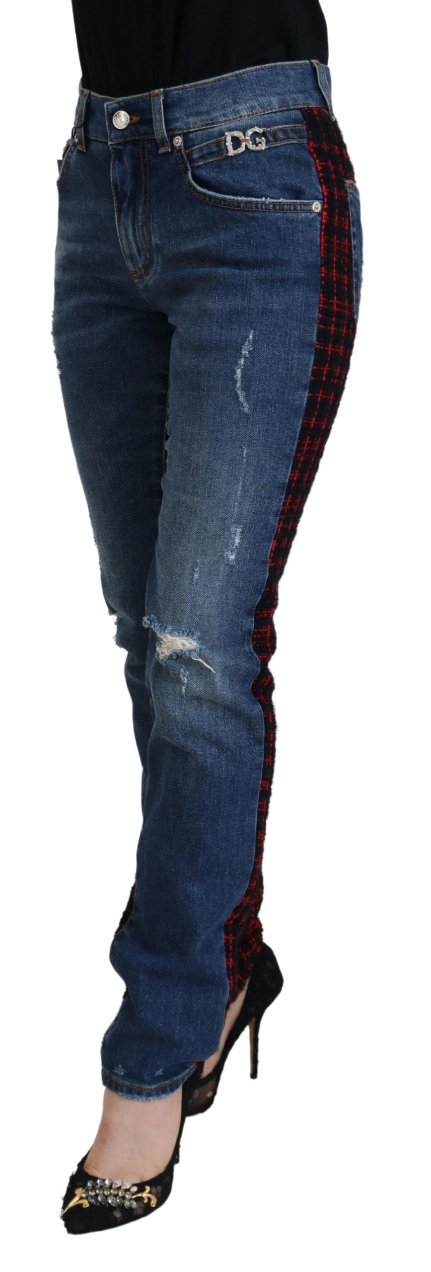 Dolce & Gabbana Blue Checkered Back Skinny Denim Jeans | Regal Royce