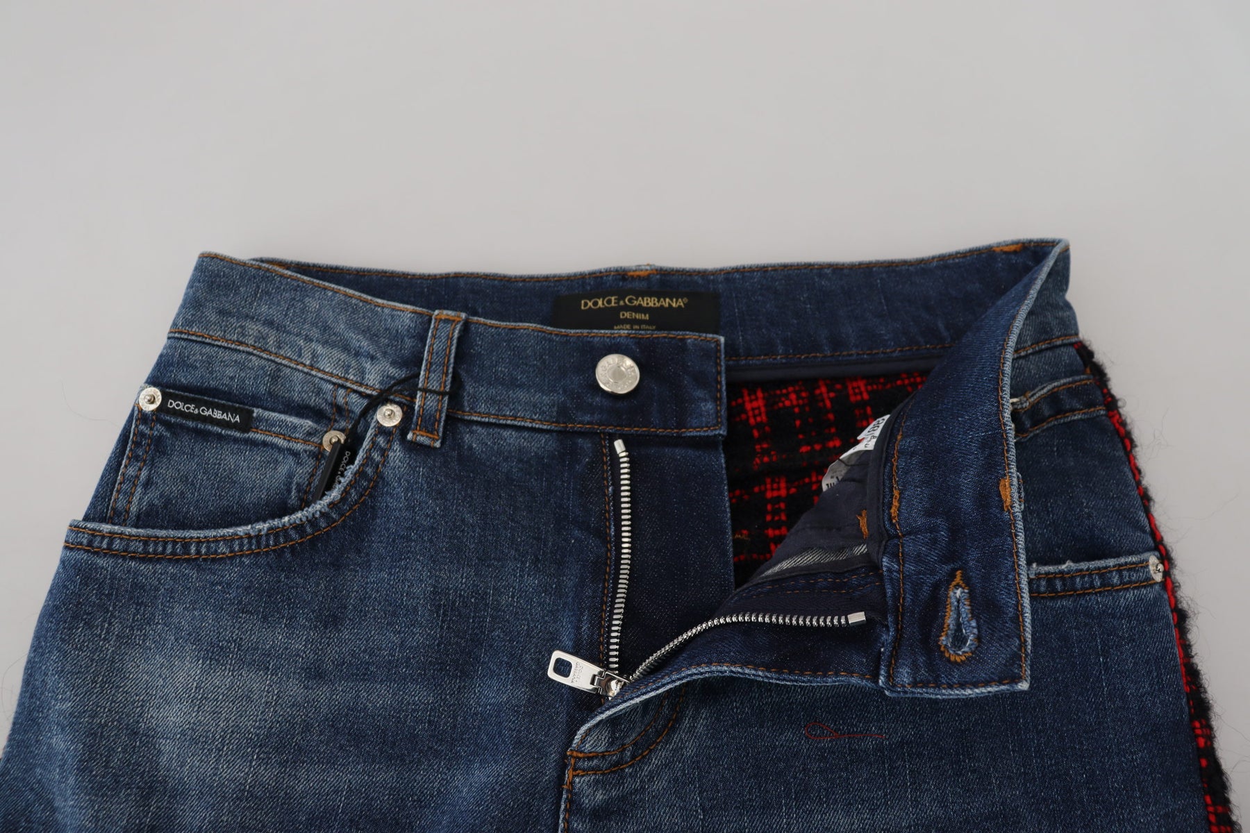 Dolce & Gabbana Blue Checkered Back Skinny Denim Jeans | Regal Royce