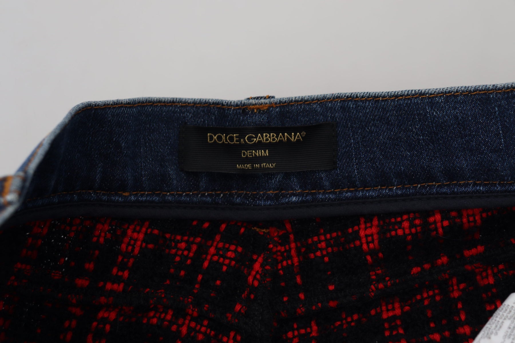 Dolce & Gabbana Blue Checkered Back Skinny Denim Jeans | Regal Royce