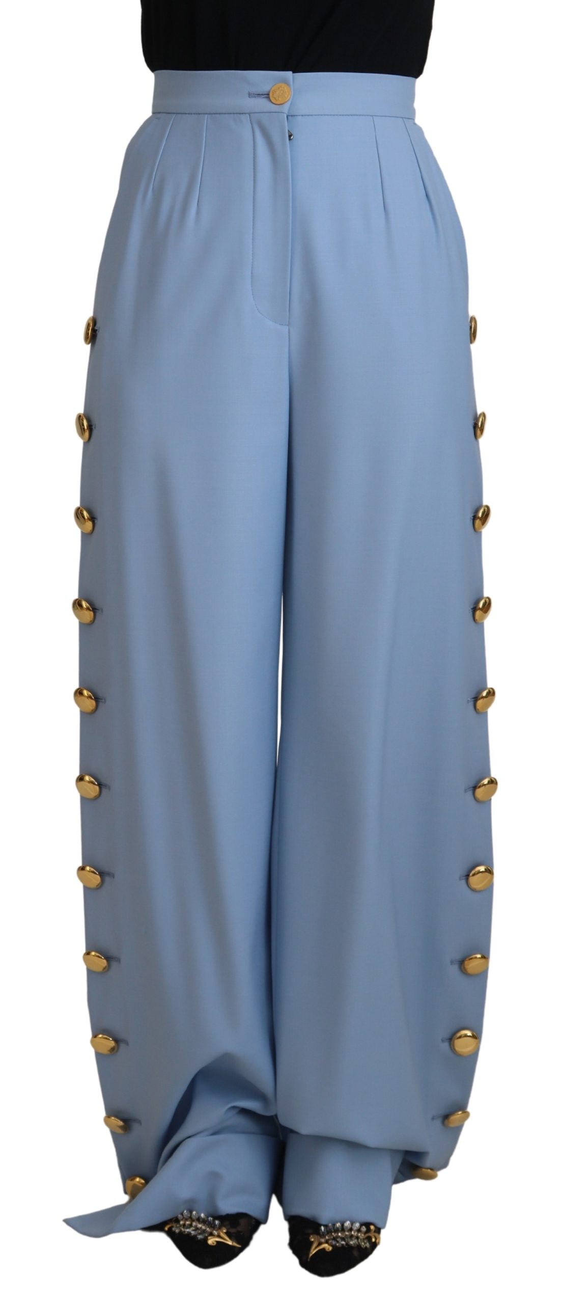 Dolce & Gabbana Light Blue Button Wide Leg Pants | Regal Royce