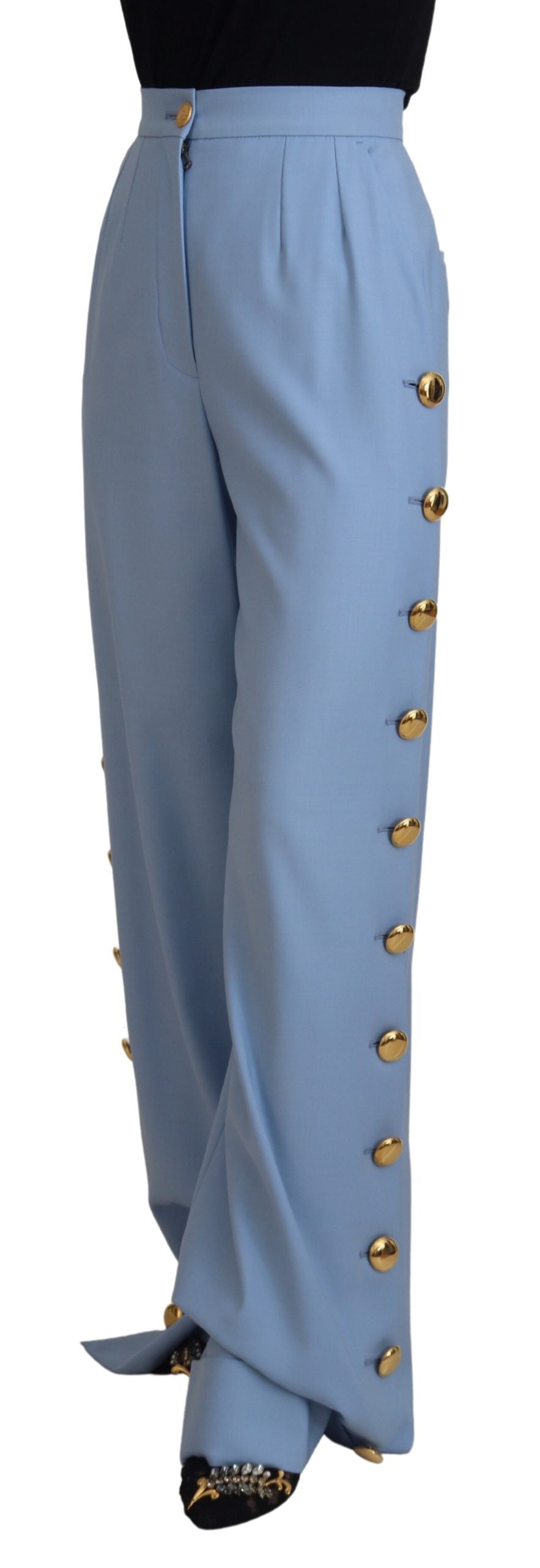 Dolce & Gabbana Light Blue Button Wide Leg Pants | Regal Royce