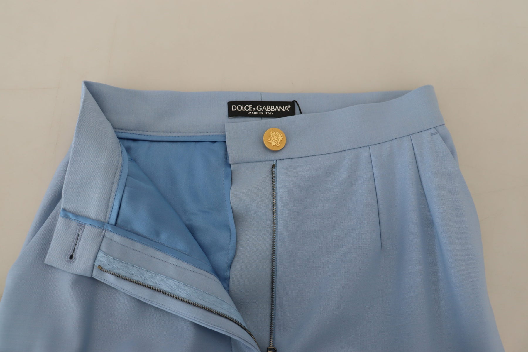 Dolce & Gabbana Light Blue Button Wide Leg Pants | Regal Royce