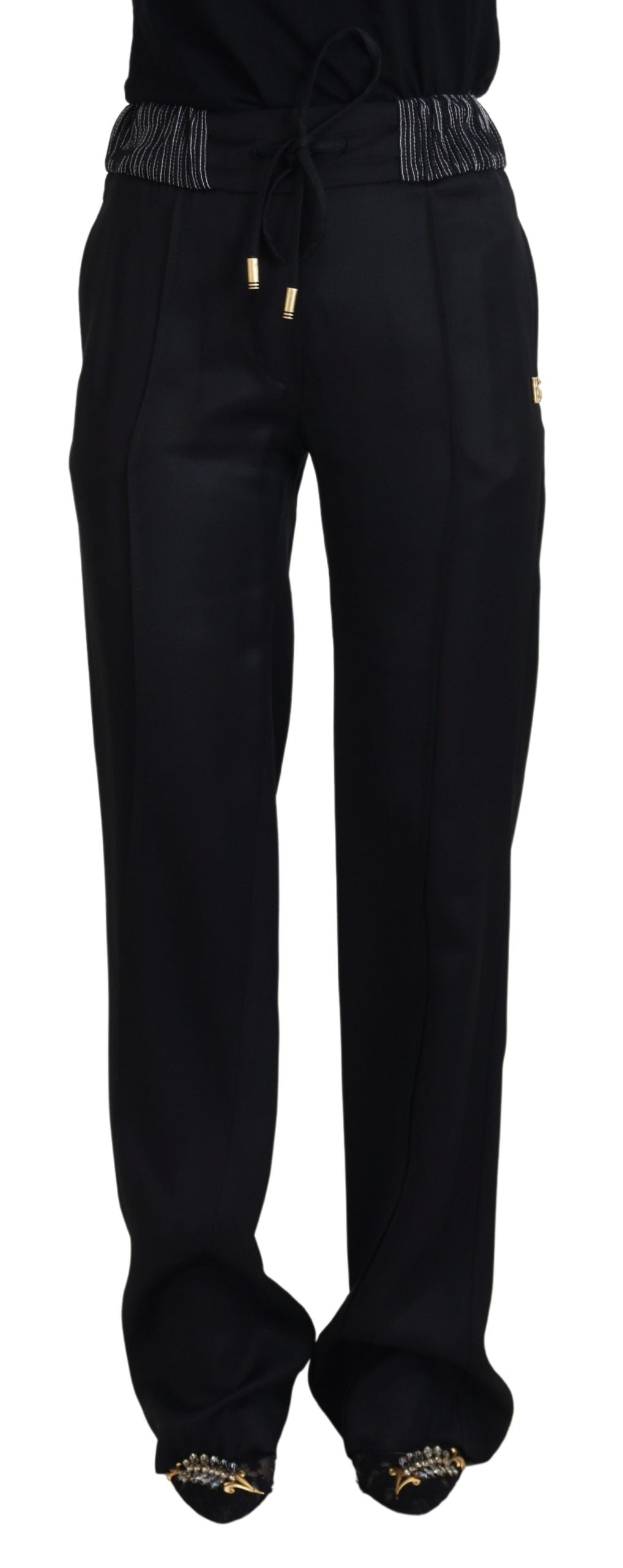 Dolce & Gabbana Black Straight Fit Cotton Pants | Regal Royce