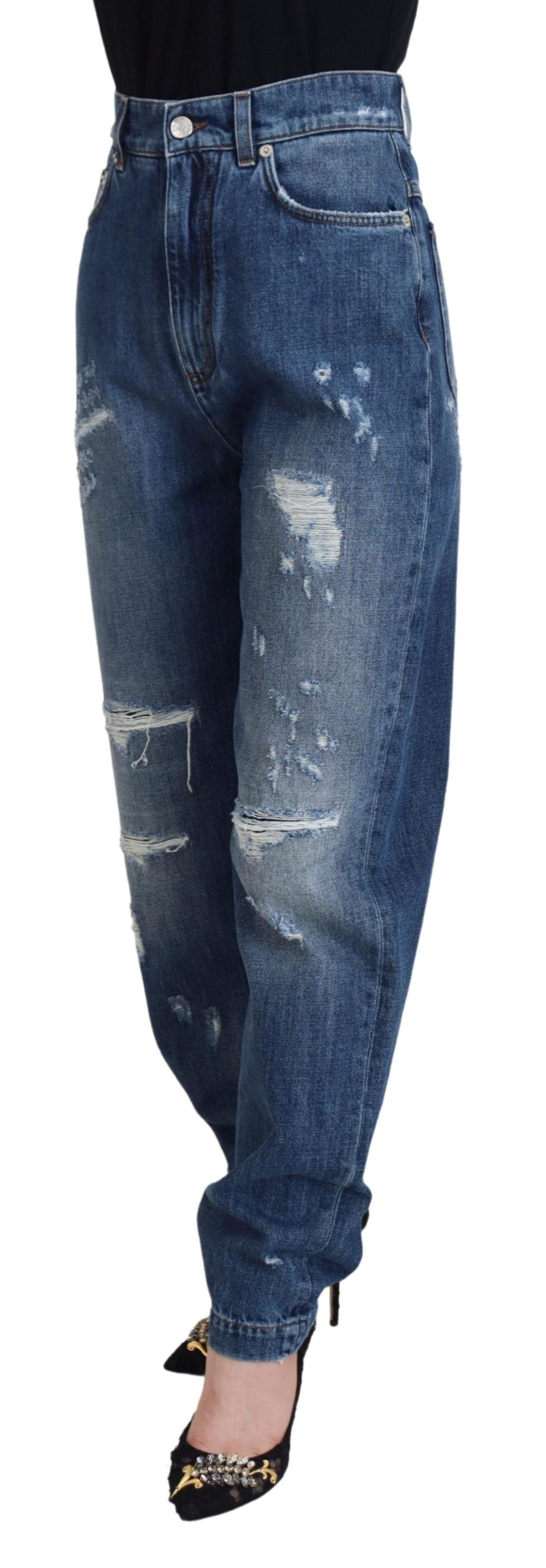 Dolce & Gabbana Blue Washed Cotton Tattered Denim Jeans | Regal Royce