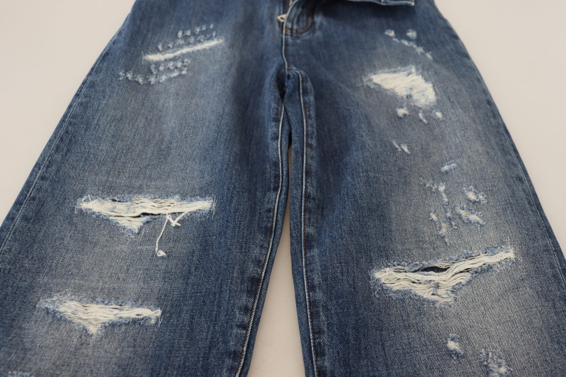 Dolce & Gabbana Blue Washed Cotton Tattered Denim Jeans | Regal Royce