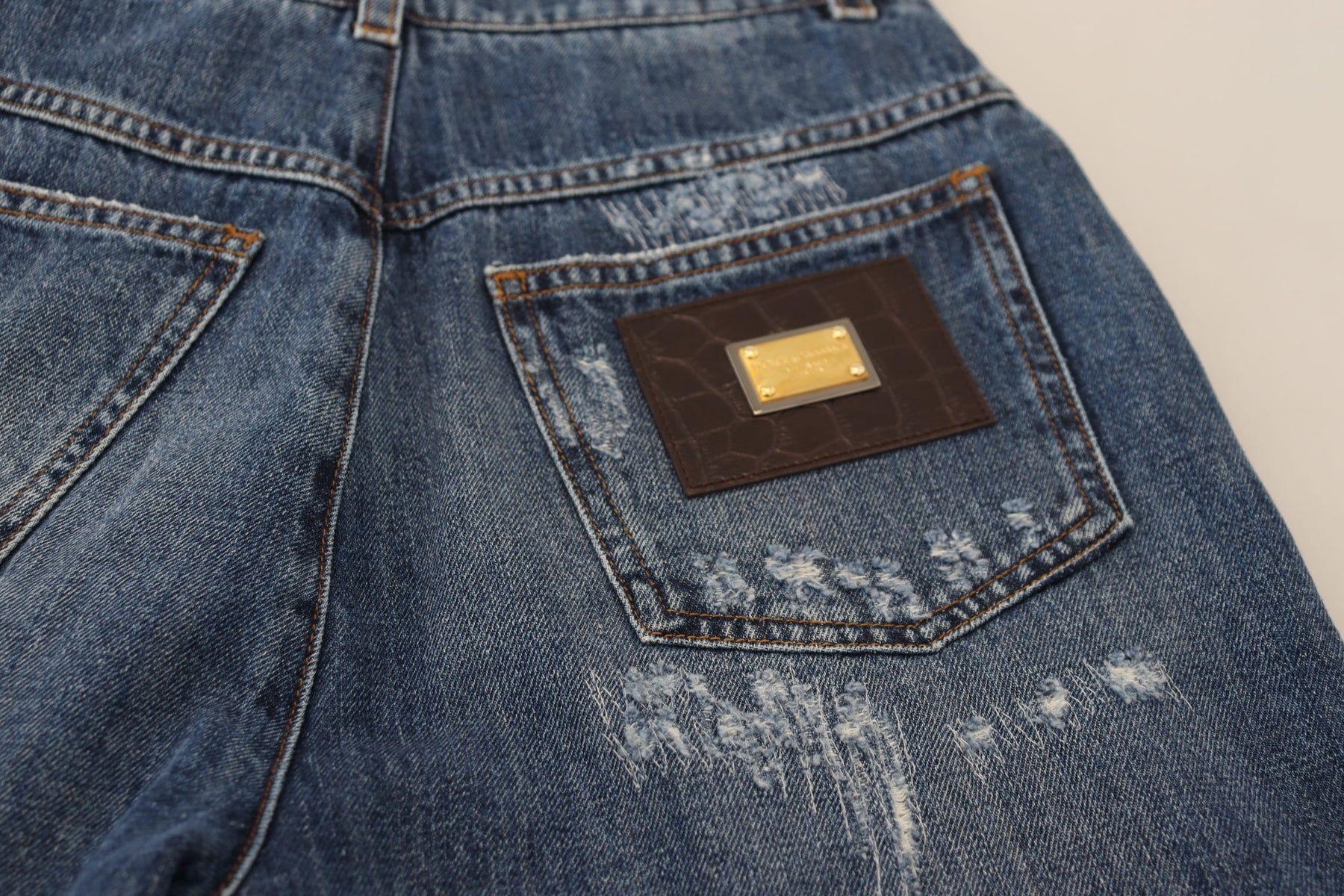 Dolce & Gabbana Blue Washed Cotton Tattered Denim Jeans | Regal Royce
