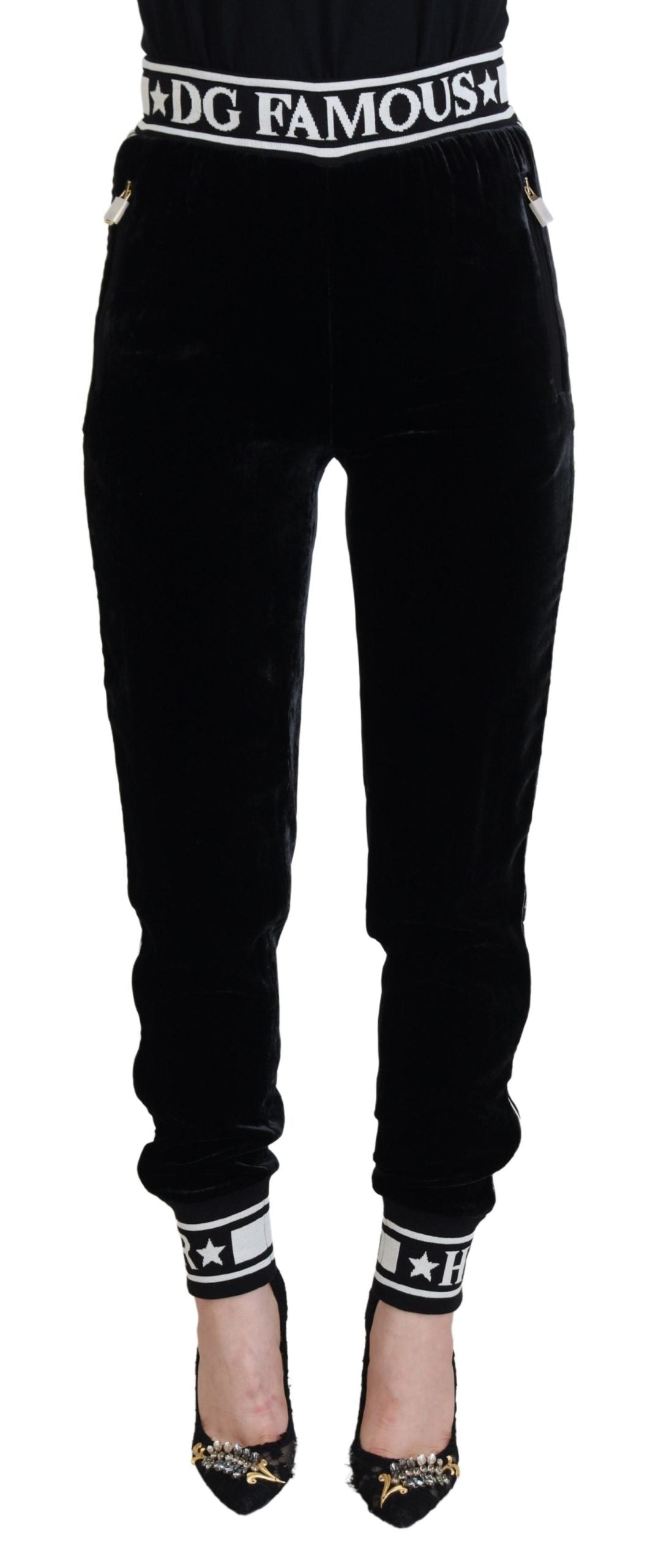Dolce & Gabbana Black DG Logo Velvet Trouser Pants | Regal Royce