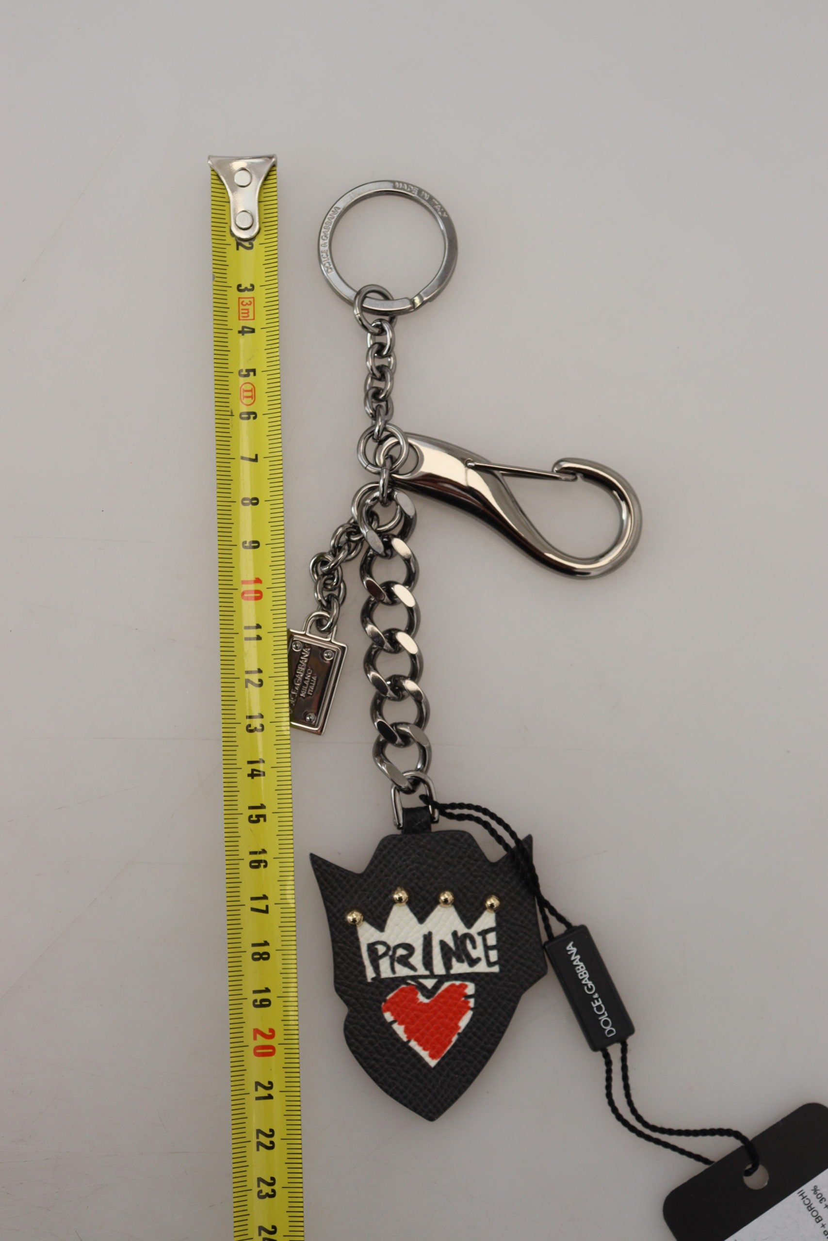 Dolce & Gabbana Black Prince Studs Logo Silver Brass Keychain | Regal Royce