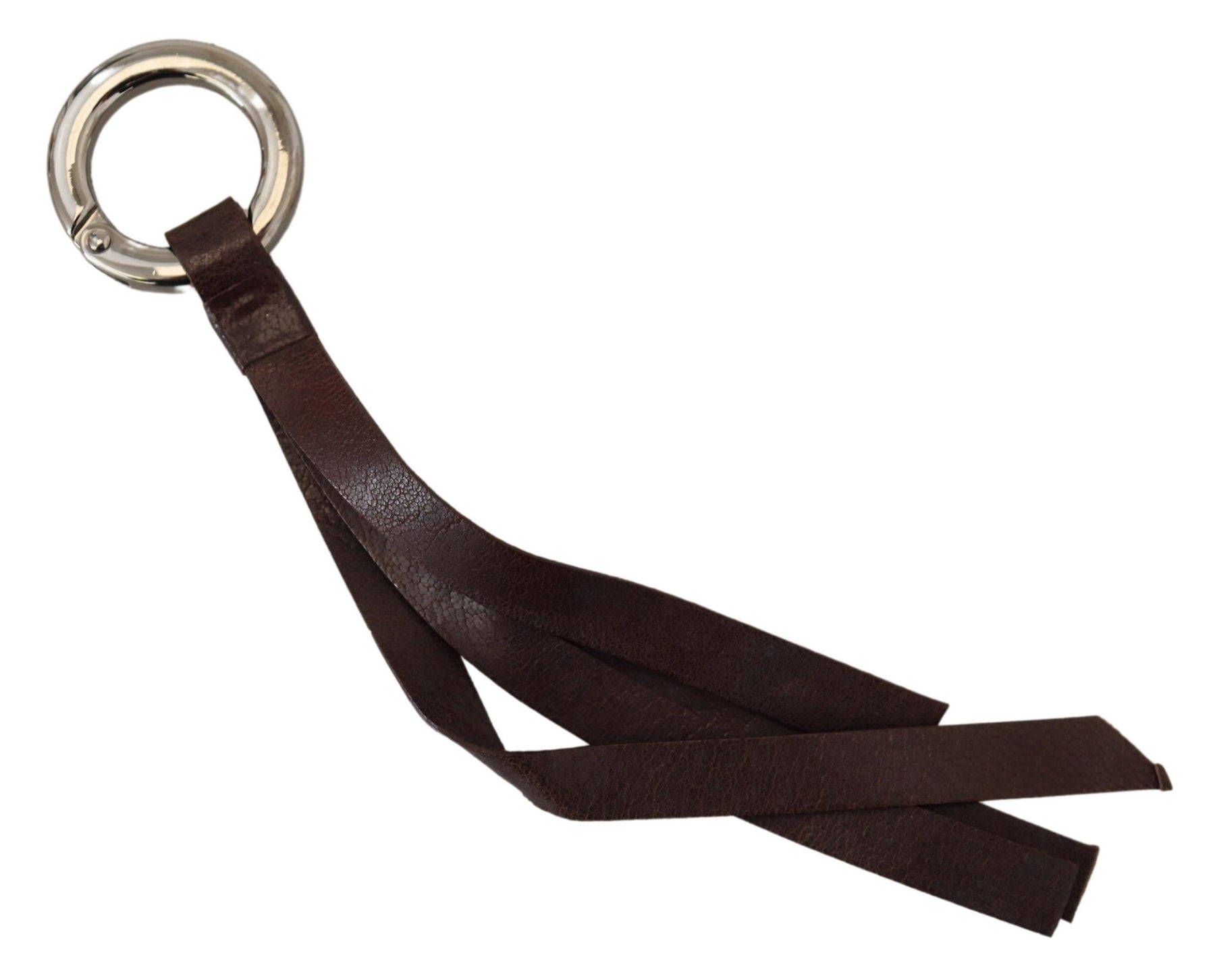 Costume National Brown Leather Silver Tone Metal Keyring Keychain | Regal Royce