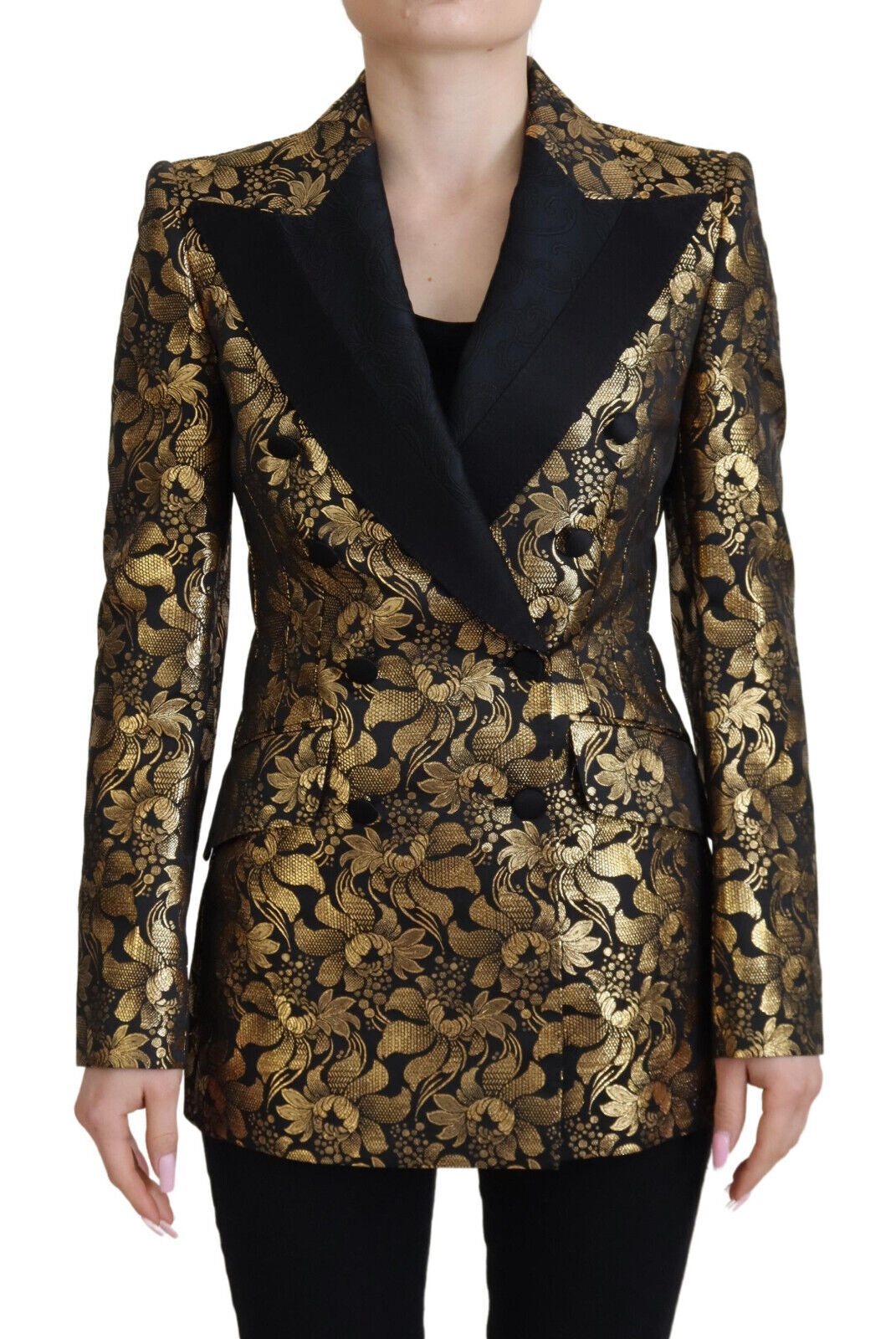 Dolce & Gabbana Black Gold Jacquard Coat Blazer Jacket | Regal Royce