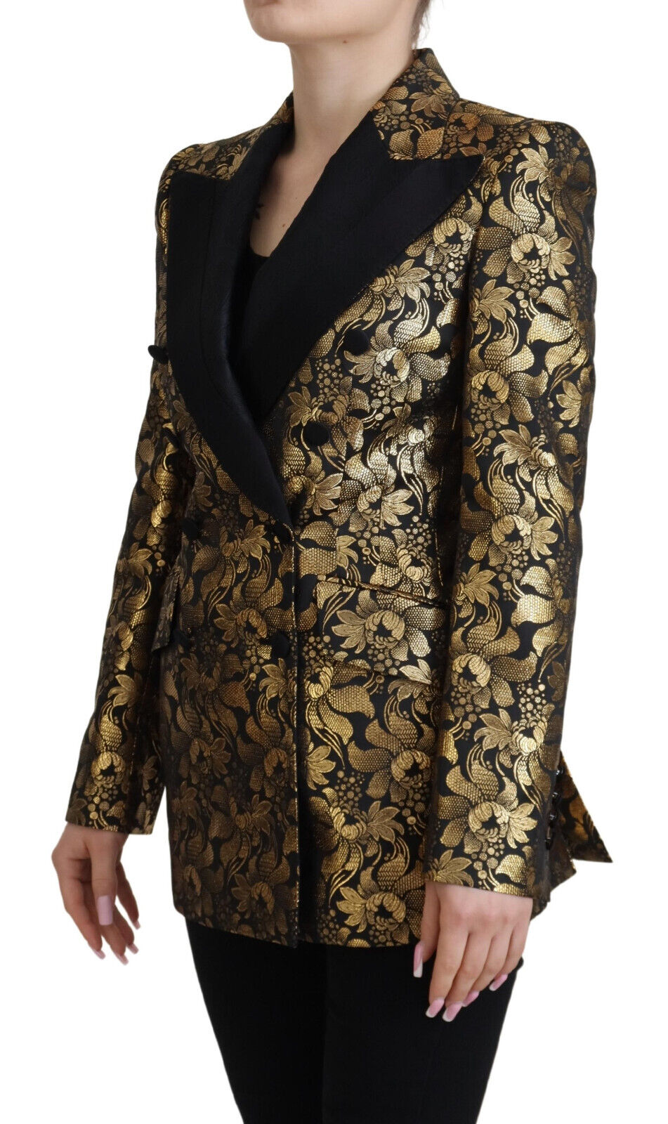 Dolce & Gabbana Black Gold Jacquard Coat Blazer Jacket | Regal Royce