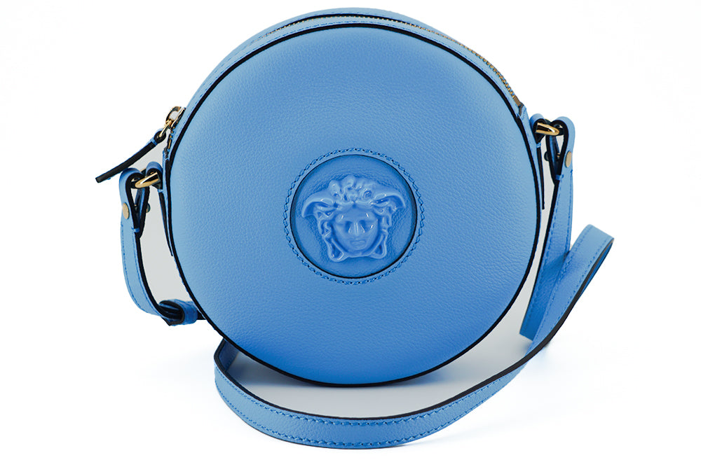 Versace Blue Calf Leather Round Disco Shoulder Bag | Regal Royce