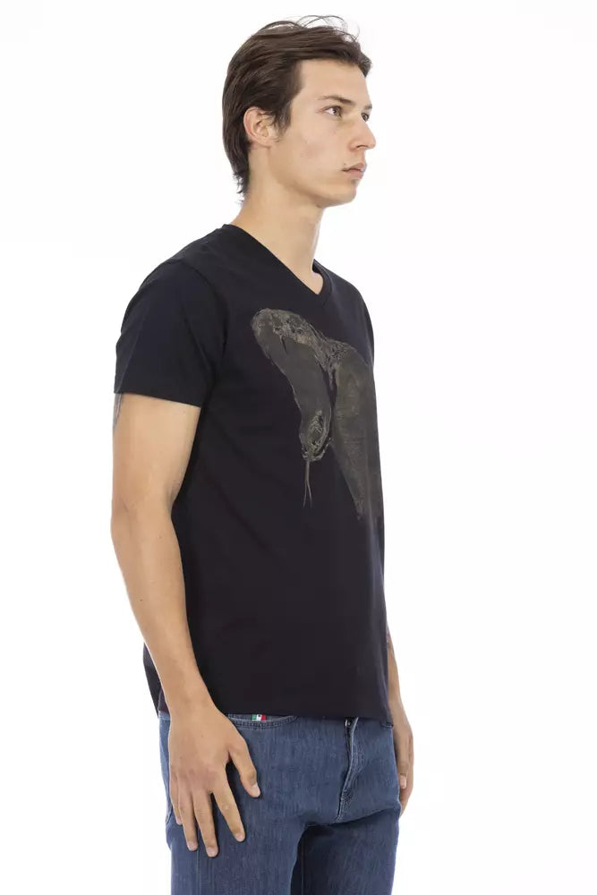 Trussardi Action Black Cotton Men's V-Neck T-Shirt | Regal Royce