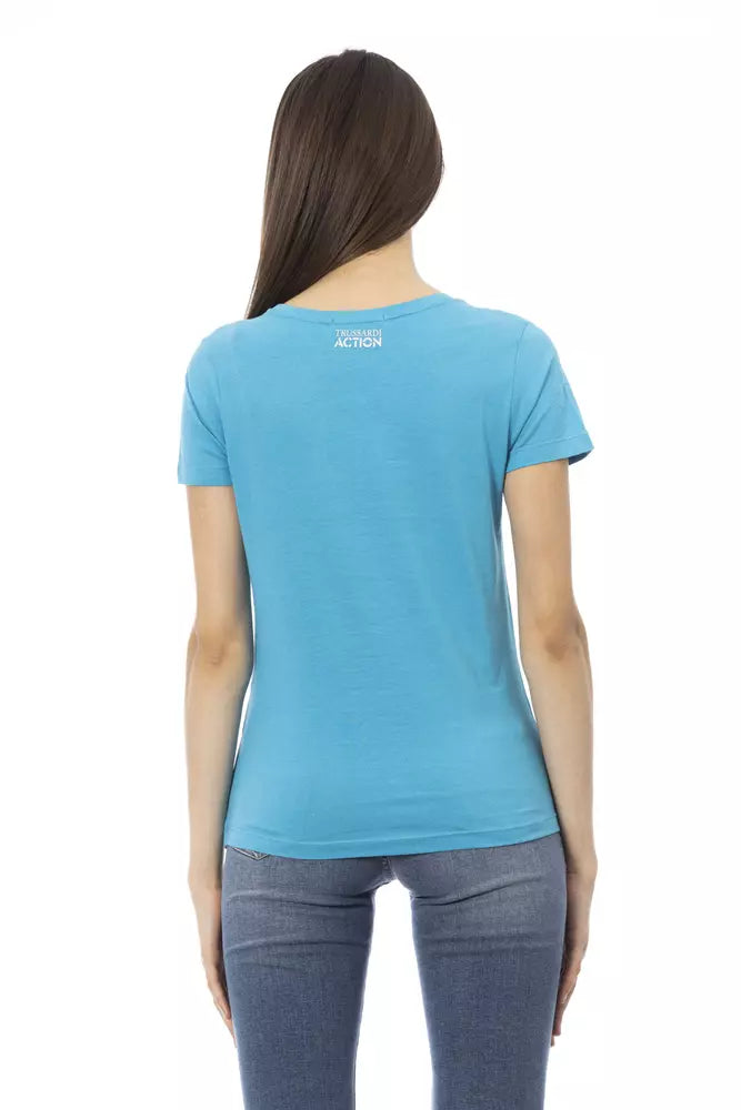 Trussardi Action Light Blue Cotton Women T-Shirt | Regal Royce