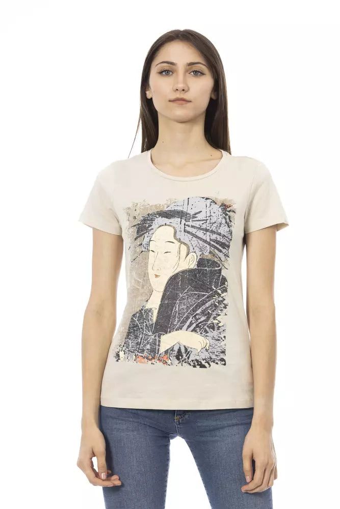 Trussardi Action Beige Cotton Women T-Shirt | Regal Royce