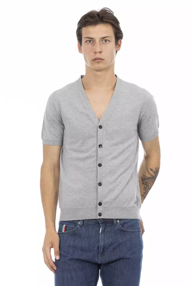 Baldinini Trend Gray Cotton Men Sweater | Regal Royce