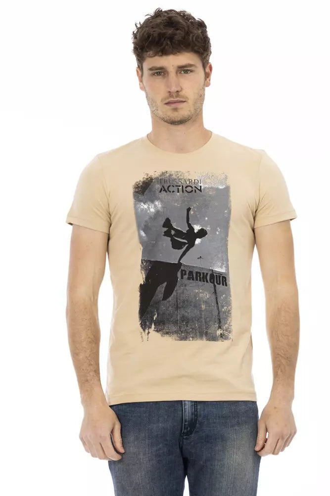 Trussardi Action Beige Cotton Men T-Shirt | Regal Royce