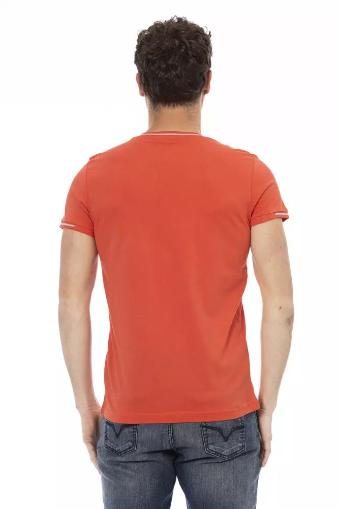 Trussardi Action Orange Cotton Men V-Neck T-Shirt | Regal Royce