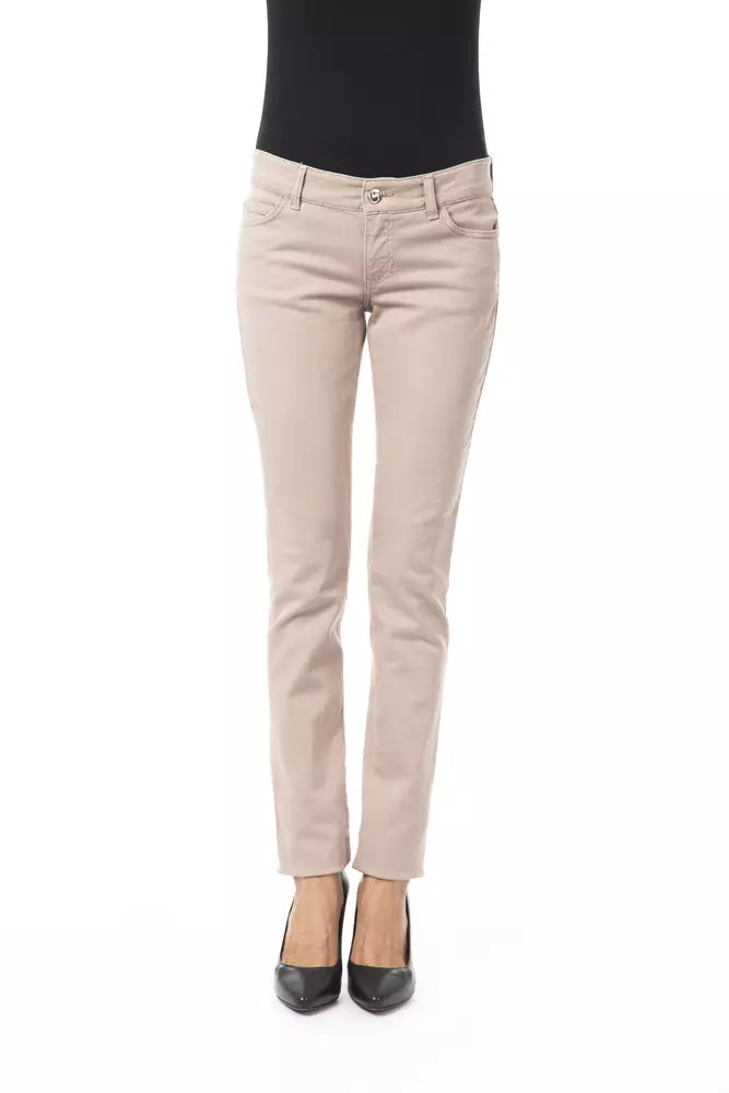 BYBLOS Beige Cotton Women Pant with Back Pocket Chain | Regal Royce