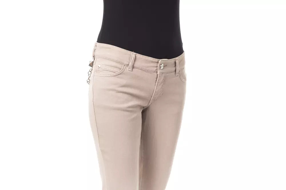 BYBLOS Beige Cotton Women Pant with Back Pocket Chain | Regal Royce