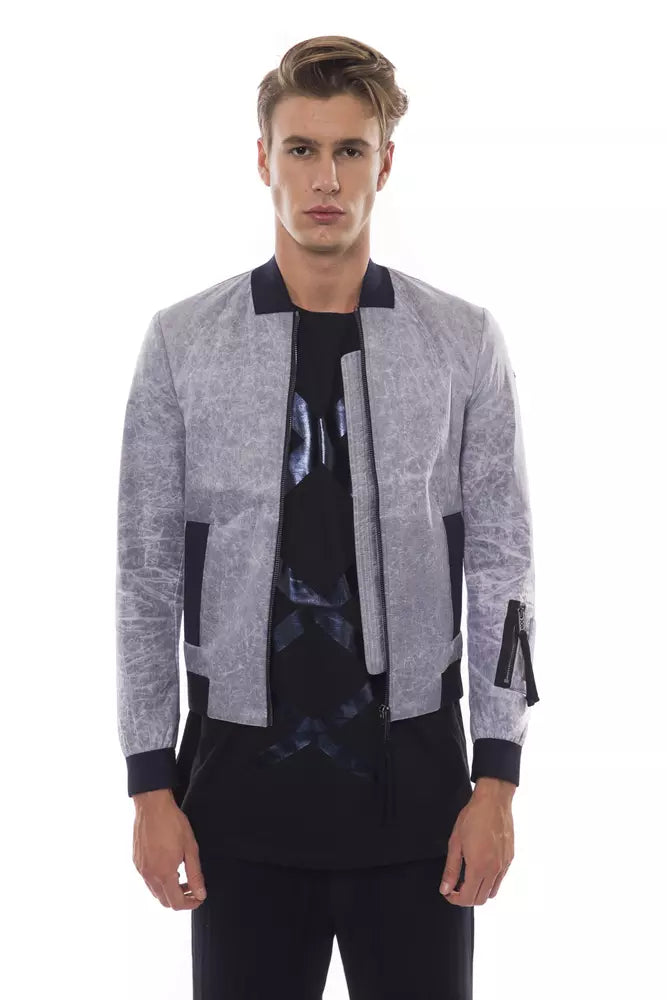 Nicolo Tonetto Gray Polyester Men Bomber Jacket | Regal Royce