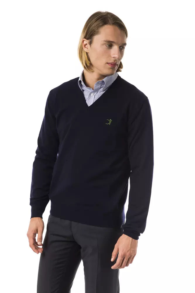Uominitaliani Blue Merino Wool Men Sweater | Regal Royce