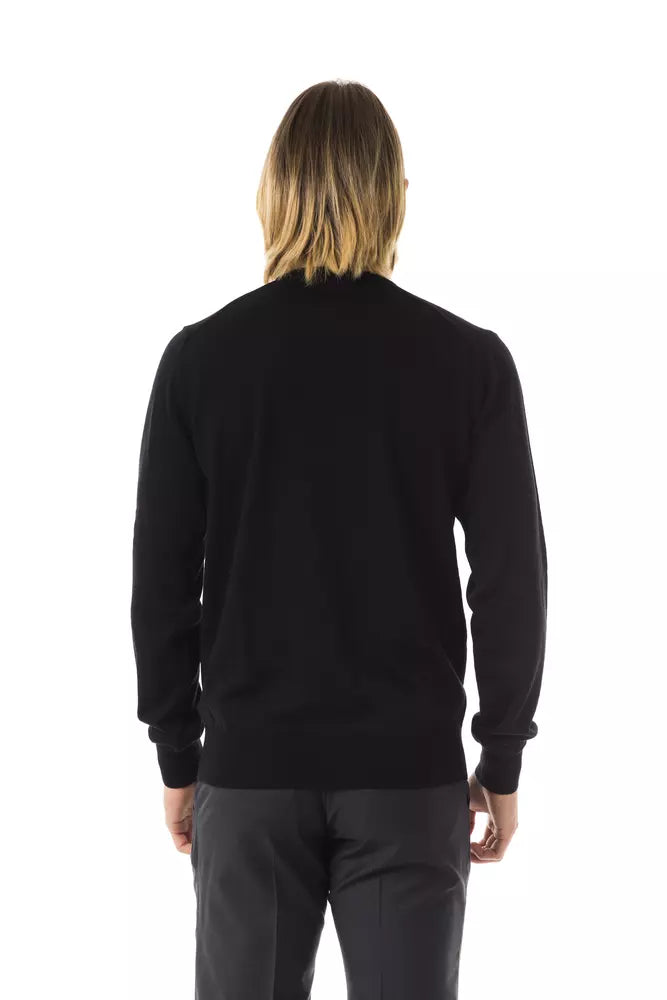 Uominitaliani Black Merino Wool Men's Sweater | Regal Royce