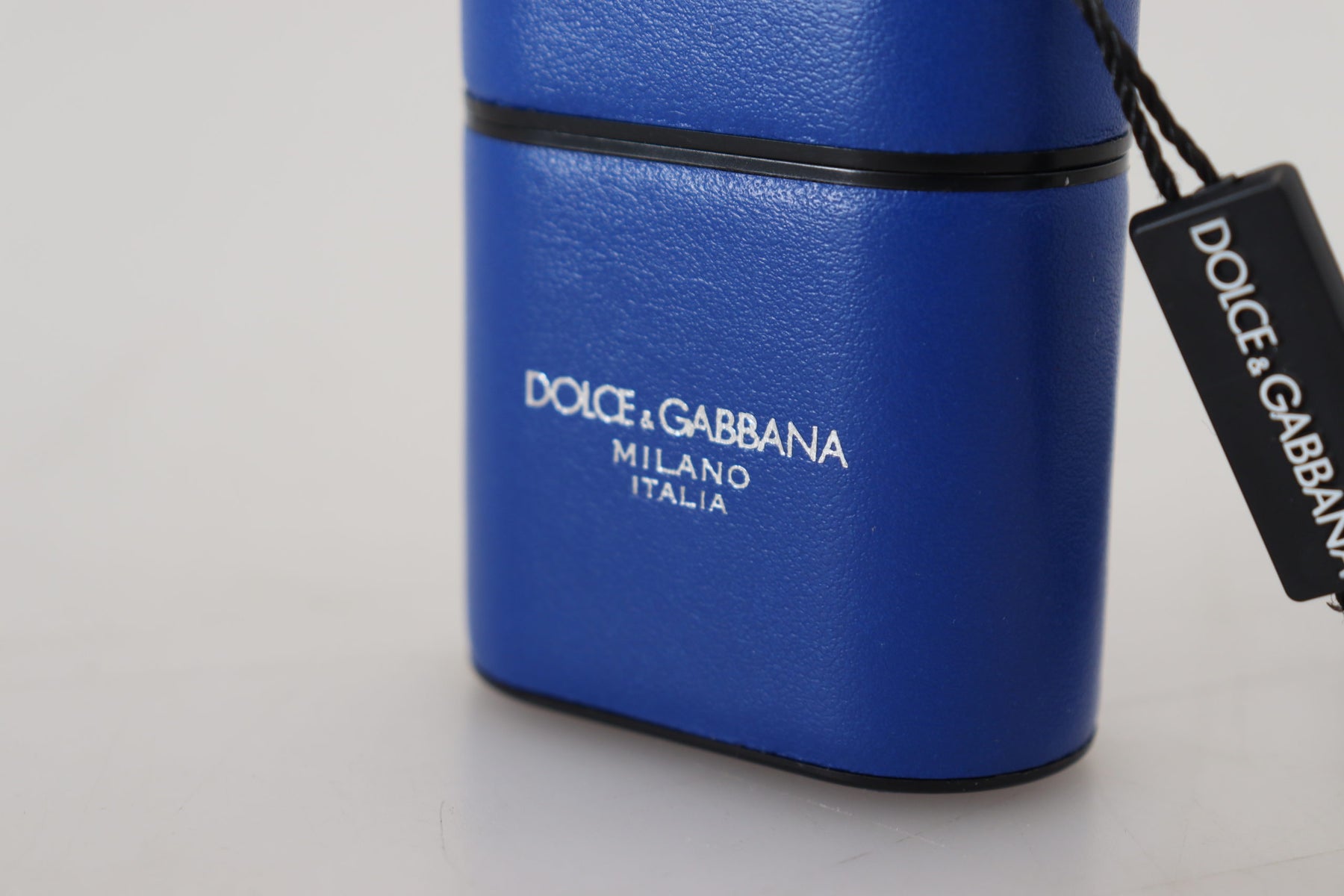 Dolce & Gabbana Blue Leather Silver Metal Logo Airpods Case | Regal Royce