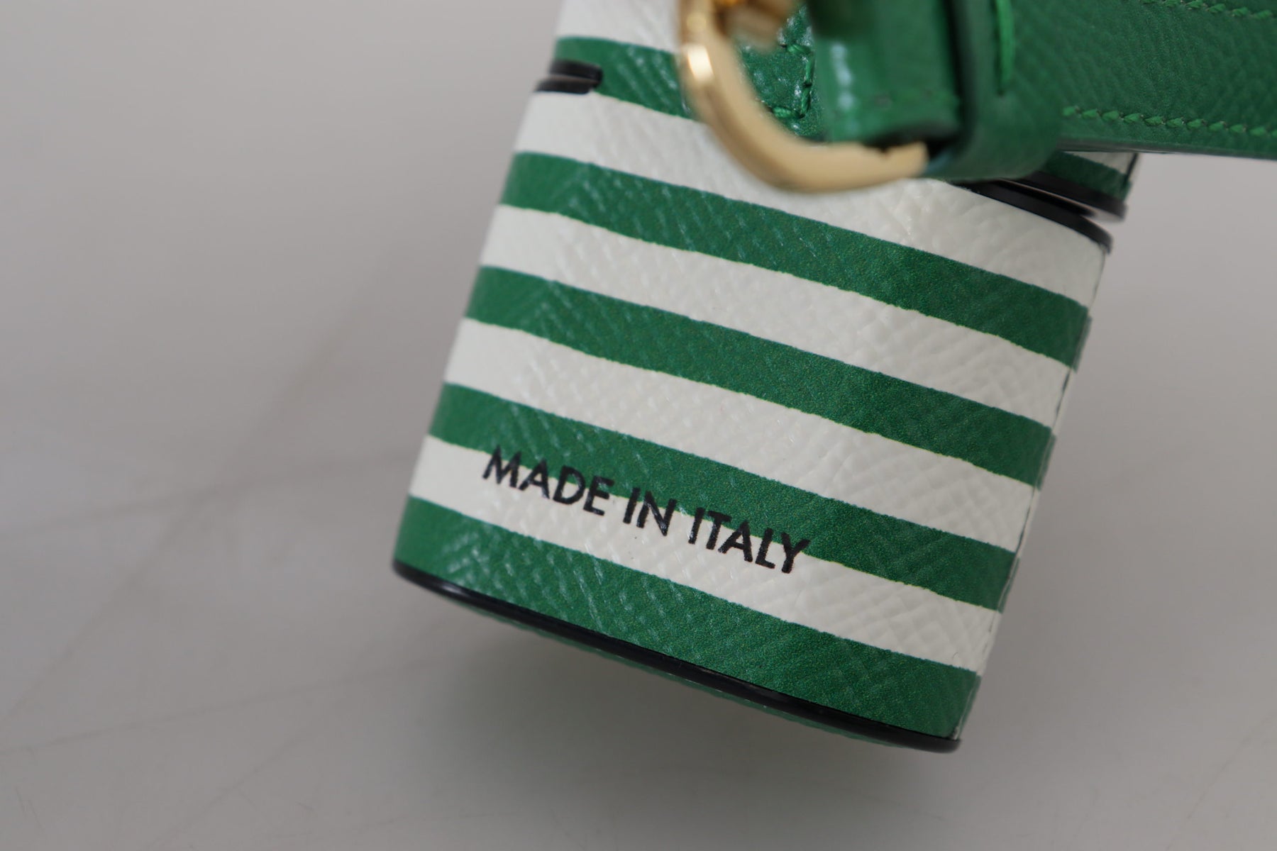 Dolce & Gabbana Green Leather Strap Gold Metal Logo Airpods Case | Regal Royce