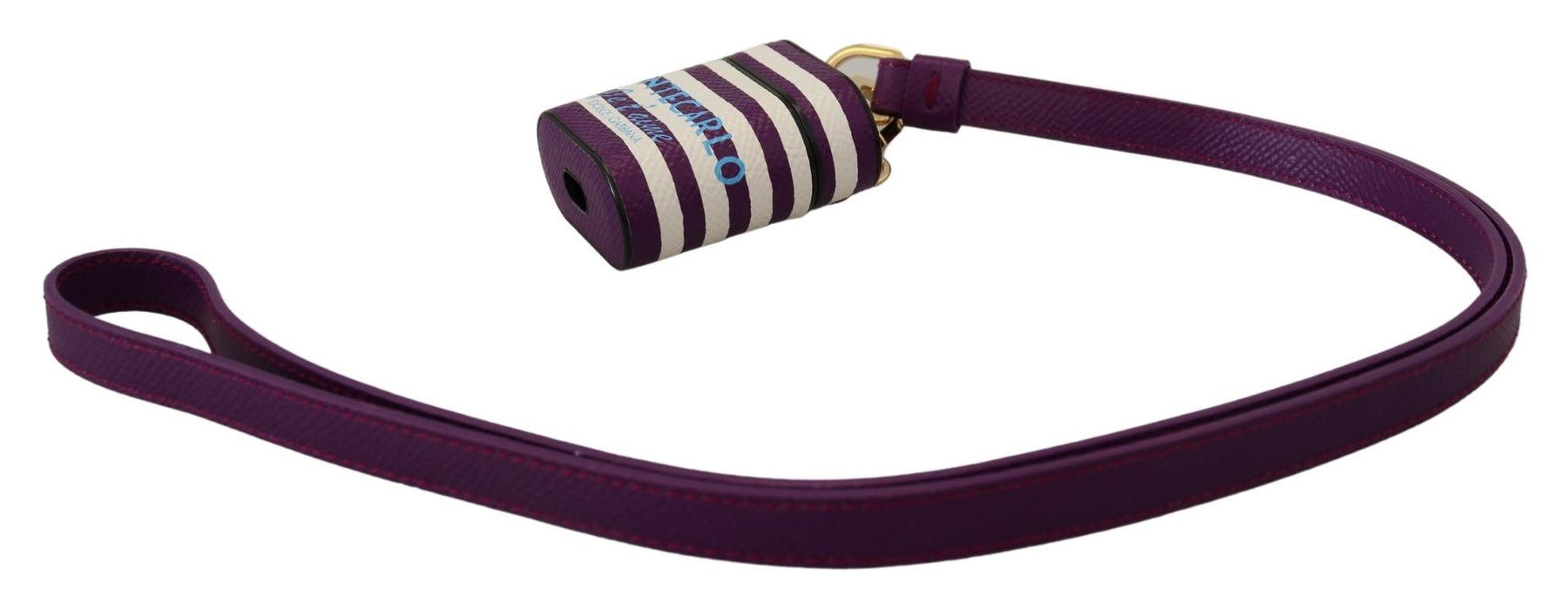 Dolce & Gabbana Purple Leather Strap Gold Metal Logo Airpods Case | Regal Royce