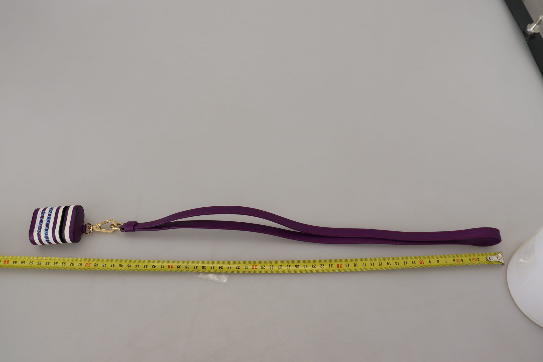 Dolce & Gabbana Purple Leather Strap Gold Metal Logo Airpods Case | Regal Royce