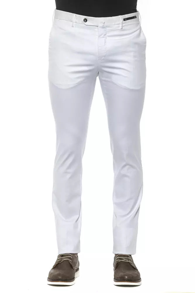 PT Torino White Cotton Men Slim Trouser | Regal Royce