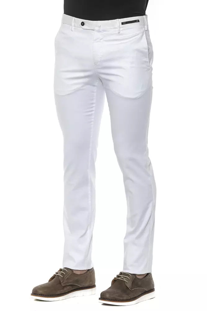 PT Torino White Cotton Men Slim Trouser